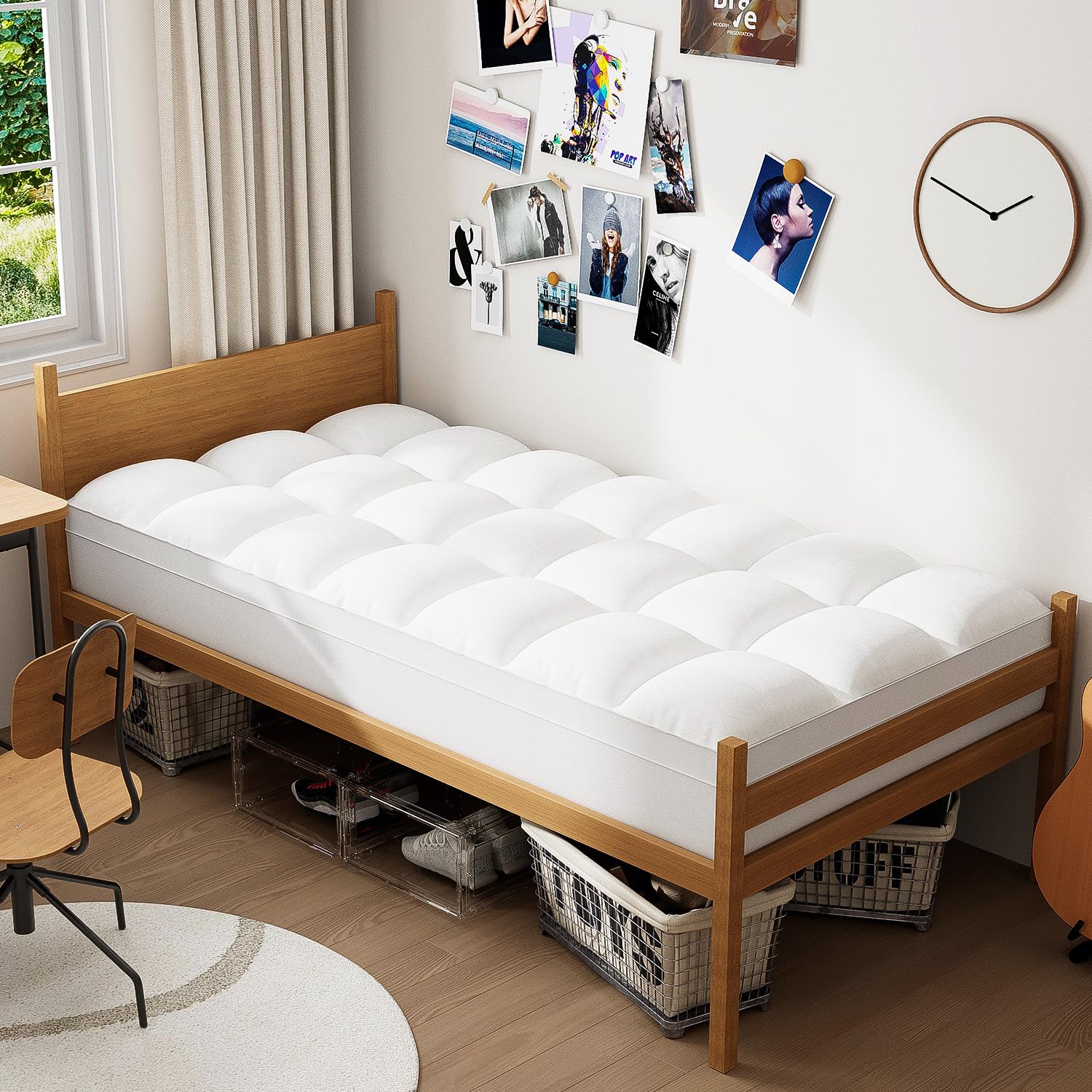 ELEMUSE Twin XL Mattress Topper for College Dorm, Thick Extra Long Twin Mattress Pad Cover for Back Pain, Plush Soft Pillowtop with Elastic Deep Pocket, Overfilled Down Alternative Filling White Twin XL