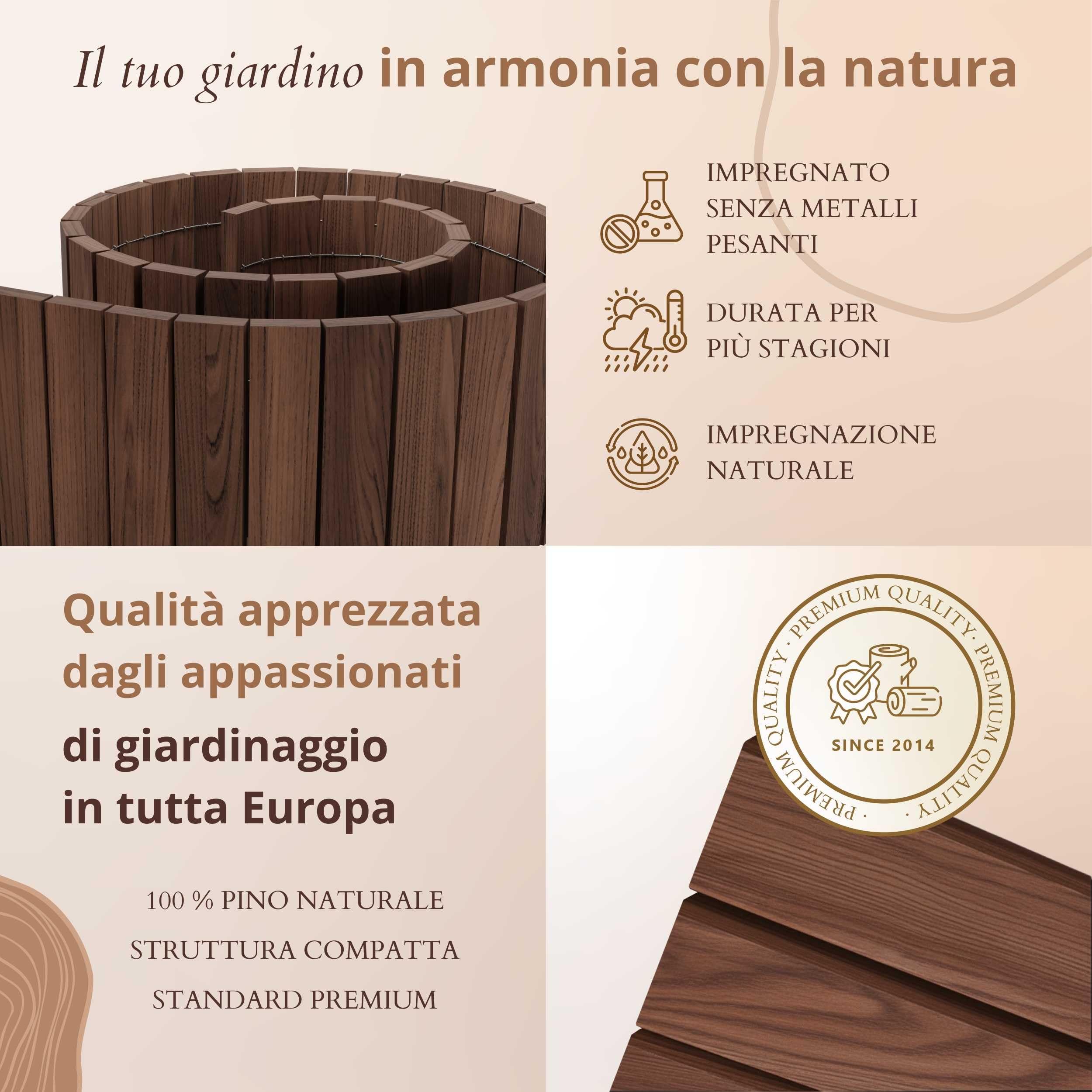 Floranica Bordura Giardino H30 x L200 cm Marrone bordo dritto | Palizzata in pino a bordo dritto, recinzione bassa dalle linee pulite – impregnata senza cromo, lineare