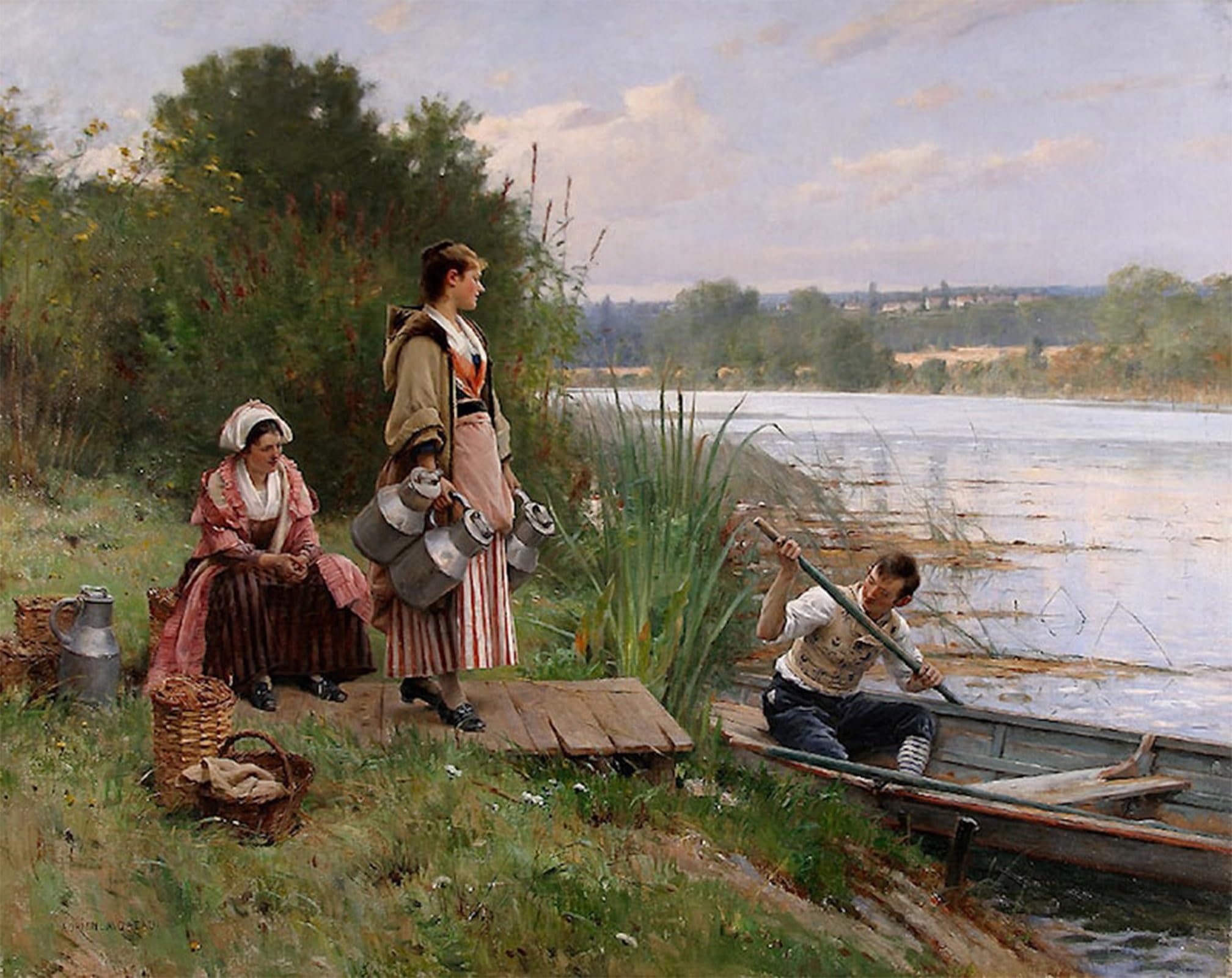 Posteriik No Frame Vintage Classic Picture Landscape Artwork The Ferry By Adrien Moreau Portrait Canvas Painting For Office Home Decor 60X90cm