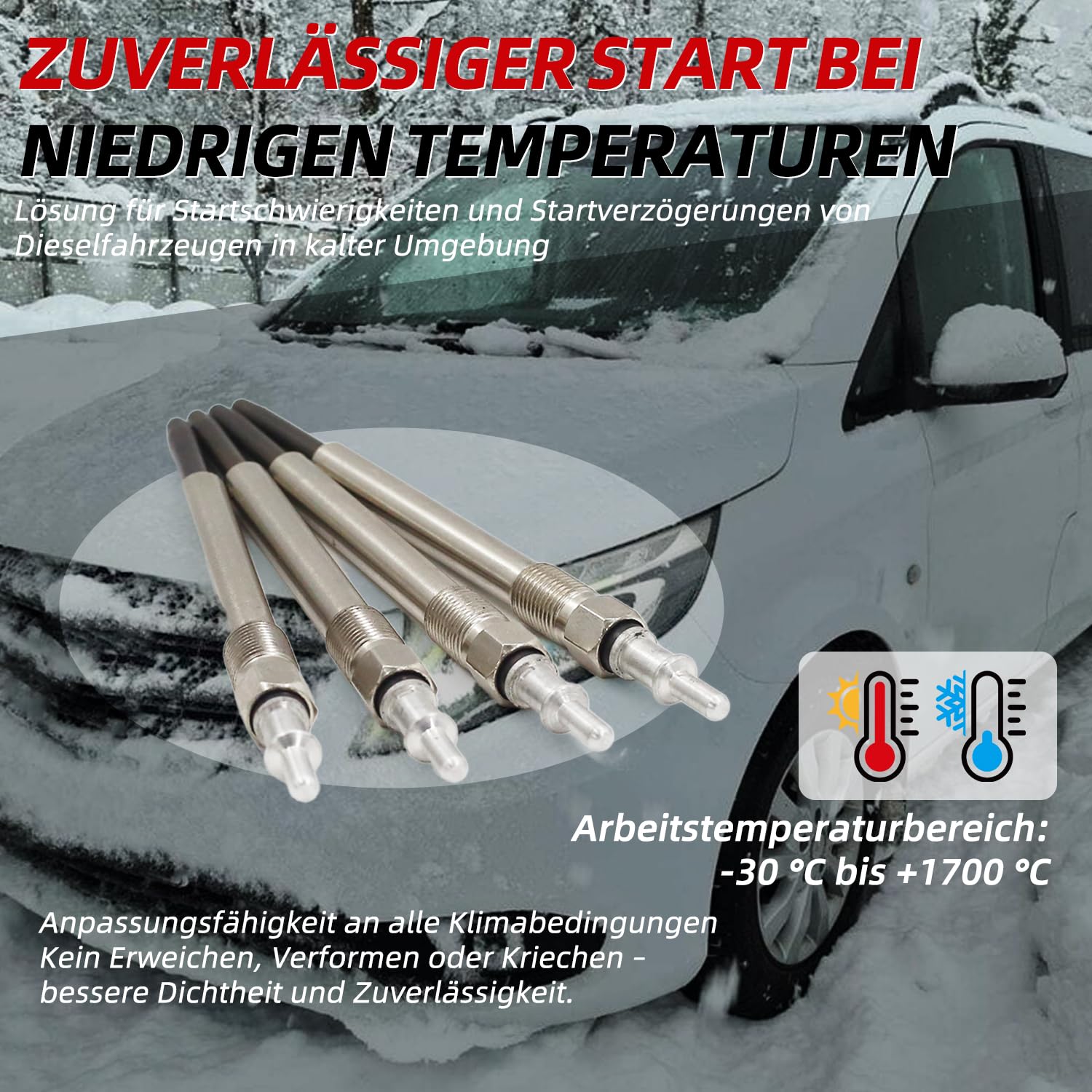 Glühkerzen passend für Mercedes-Benz W202 S202 220 CDI, 11,5 V, M10x1-Gewinde. Ein Satz mit vier Stück.OE-Nummer: A0011593801 (C-Klasse)