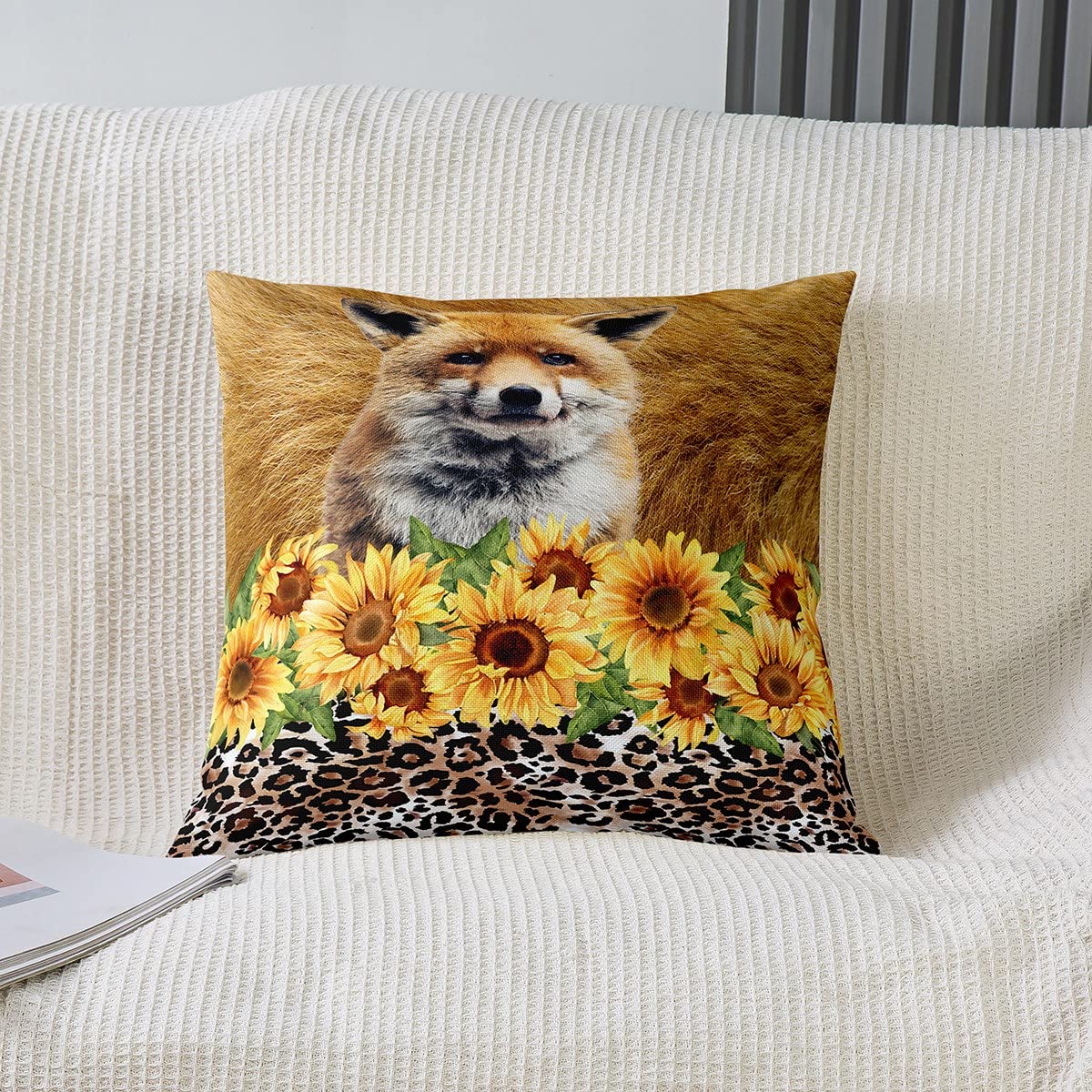 Homemissing Juego de 4 fundas de almohada decorativas de zorro, suaves, rústicas, de granja, girasol, leopardo, cuadradas, para sofá, dormitorio, vida silvestre, fundas de almohada de 20 x 20 pulgadas