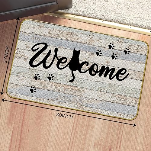 Miniatura 3 de Mingnei Tapete divertido de bienvenida con estampado de patas, de gato negro, para entrada del hogar, amantes de los gatos, para casa, interior,