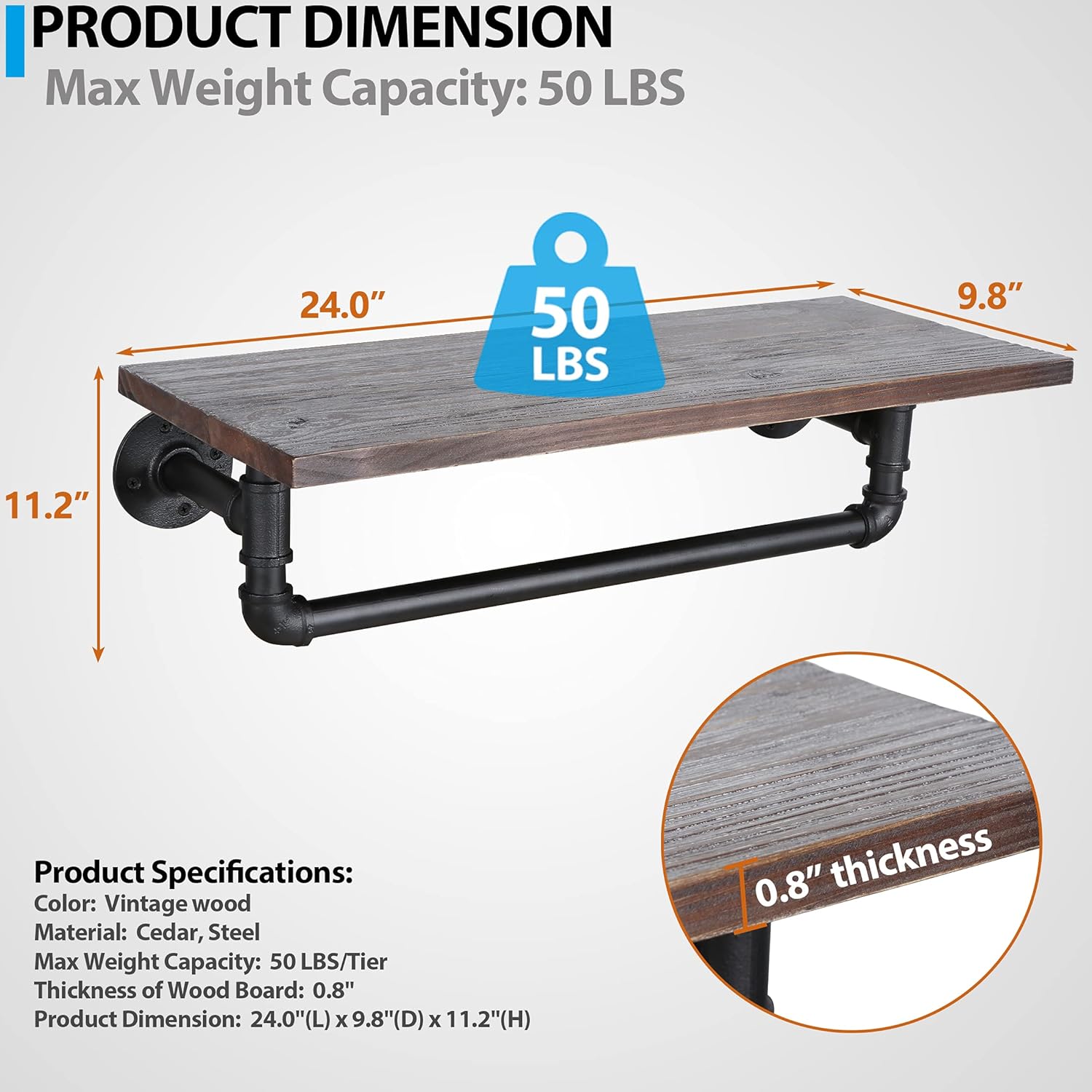 One-Day Sale: Up to 70% Off lafuria 24 Inch 1-Tier Industrial Pipe Shelf Rustic Wall Mounted Wood Shelf with Towel Bar for Bathroom Exclusive Discount 80% Offer lafuria 24 Inch 1-Tier Industrial Pipe Shelf Rustic Wall Mounted Wood Shelf with Towel Bar for Bathroom