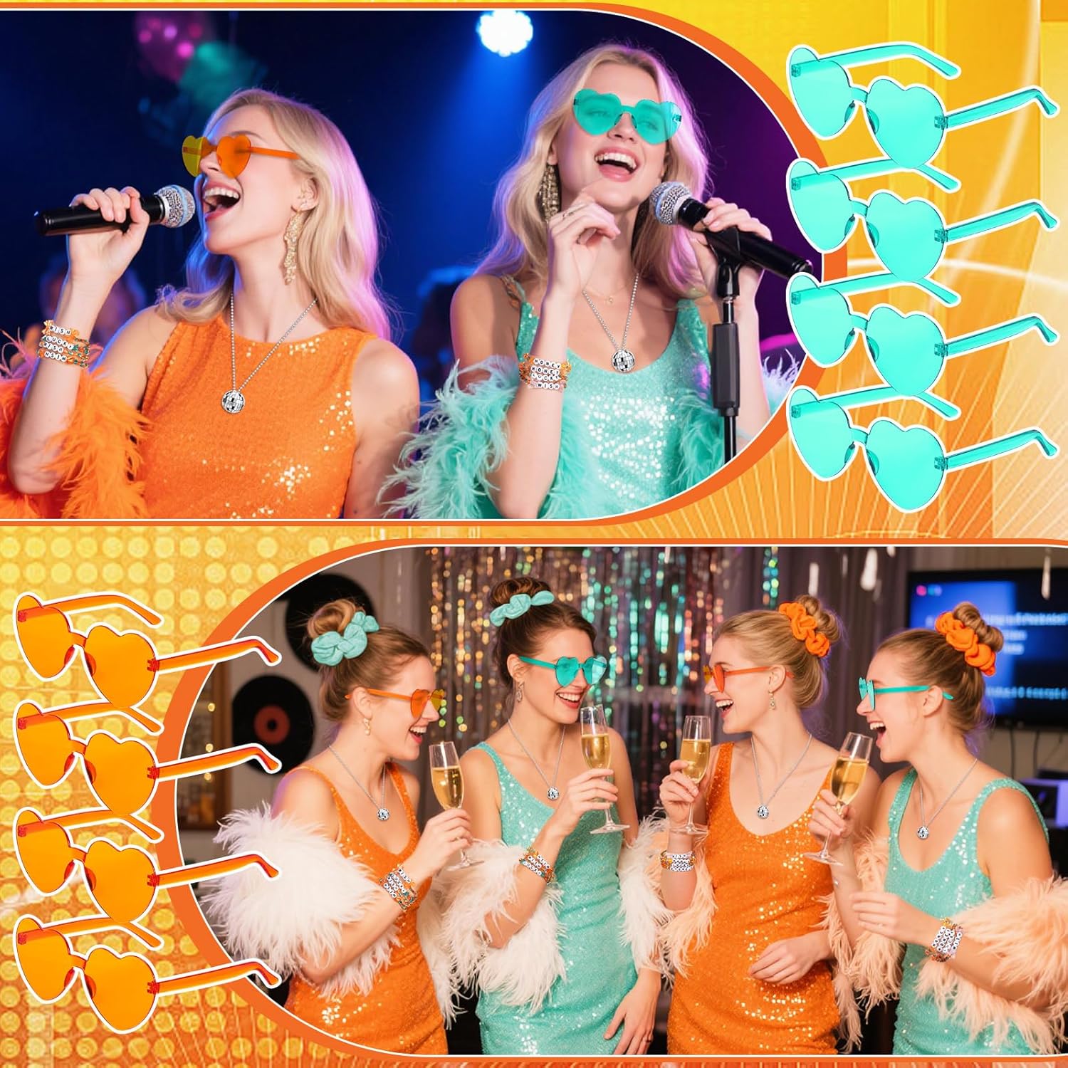 Norme 60 Pcs Showgirl Style Party Merch Showgirl Style Favor and Friendship Bracelet Hair Tie Disco Ball Necklace Heart Sunglasses Gift Bag for Birthday Outfit Bachelorette Decor