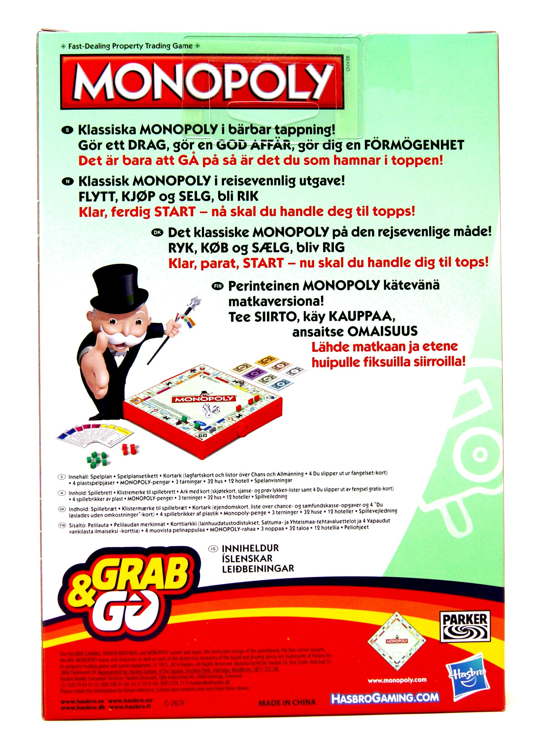 Monopoly Grab and Go: Monopoly-Reisespiel (Nordic Pack), Mehrfarbig, B1002179