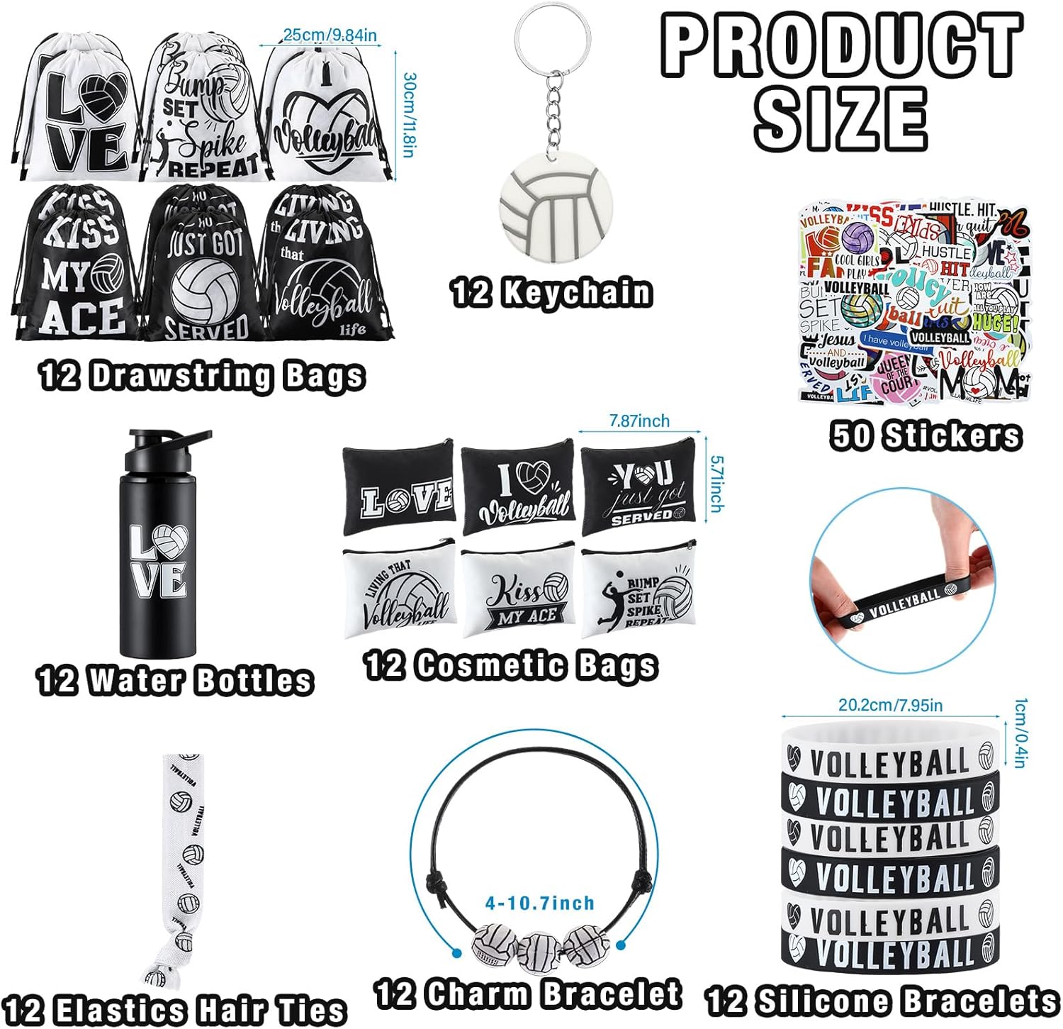 85 Pcs Volleyball Party Favors Volleyball Gifts for Teen Girls with 12 Set Drawstring Backpack a Set Stickers Keychain Silicone Bracelet Makeup Bag Hair Bands Bottle Sports Party Supplies - Image 2