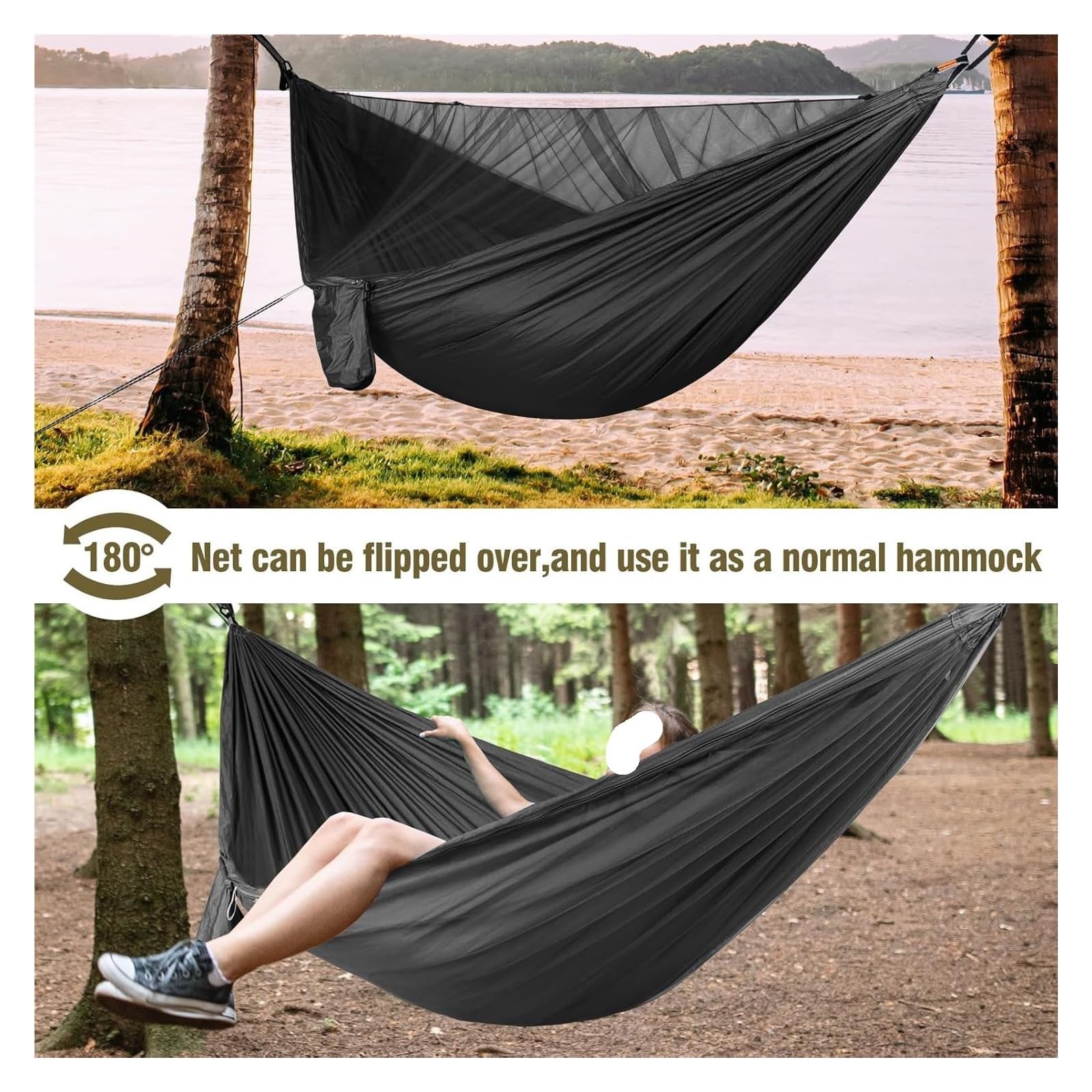 Amaca portatile a installazione rapida con zanzariera da viaggio, campeggio all'aperto, letto a dondolo sospeso rete(Green)