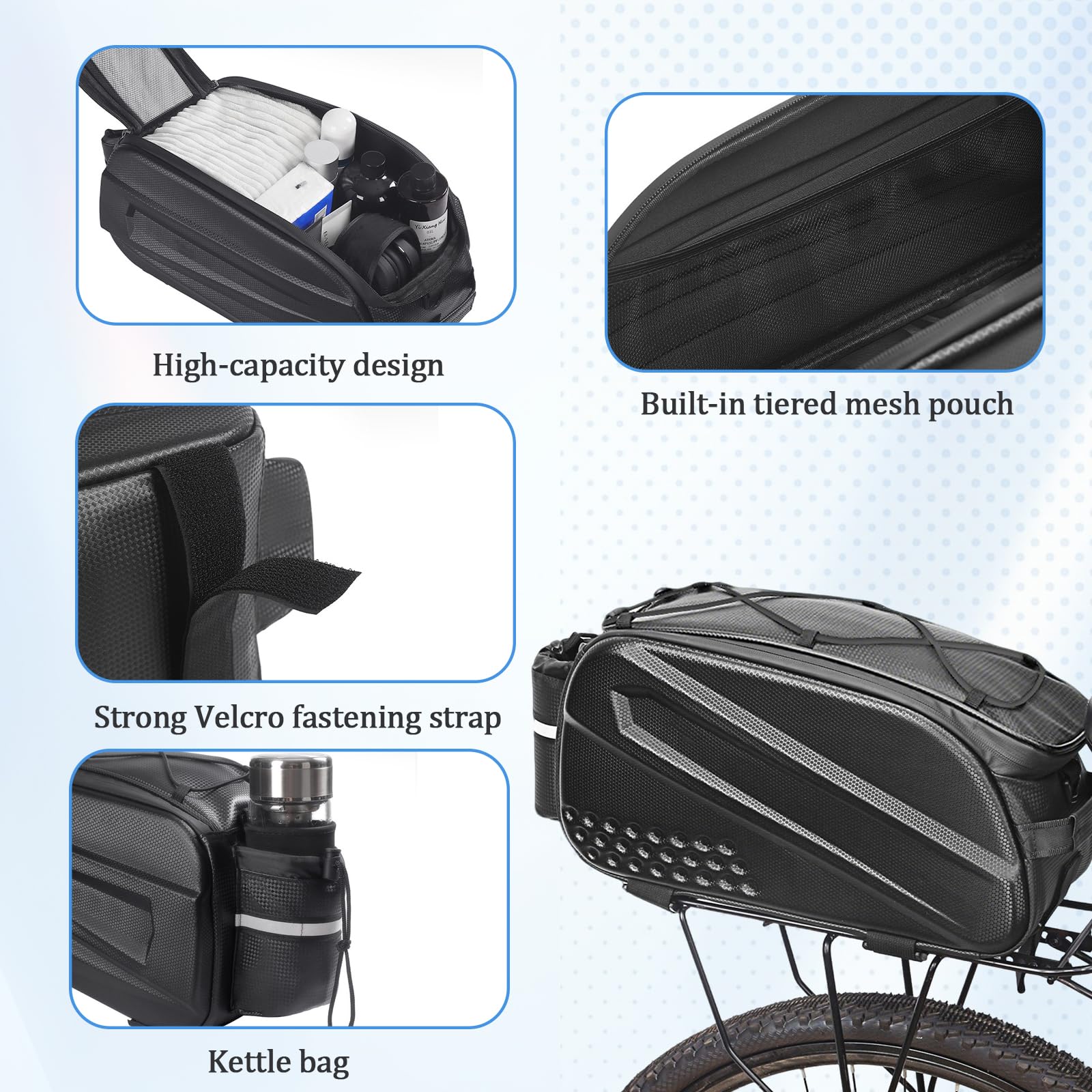 Borsa Bici 3 in 1 Portapacchi 10L, Impermeabile & Riflettente Borsa Posteriore, Borsa da Bici Multifunzionale per Portapacchi (Nero)