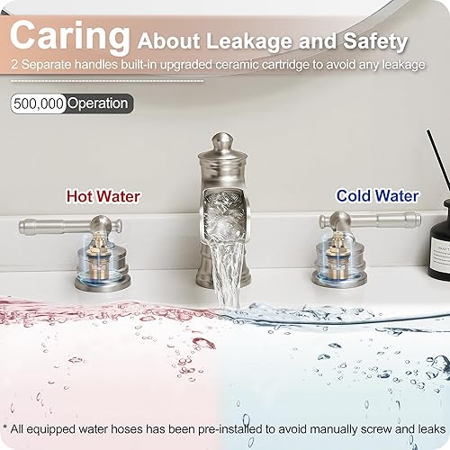 Miniatura 9 de Grifo de baño de cascada negro, grifos de baño de latón para fregadero de 3 agujeros, grifo de tocador de baño de 8 pulgadas con 2 asas mangueras de