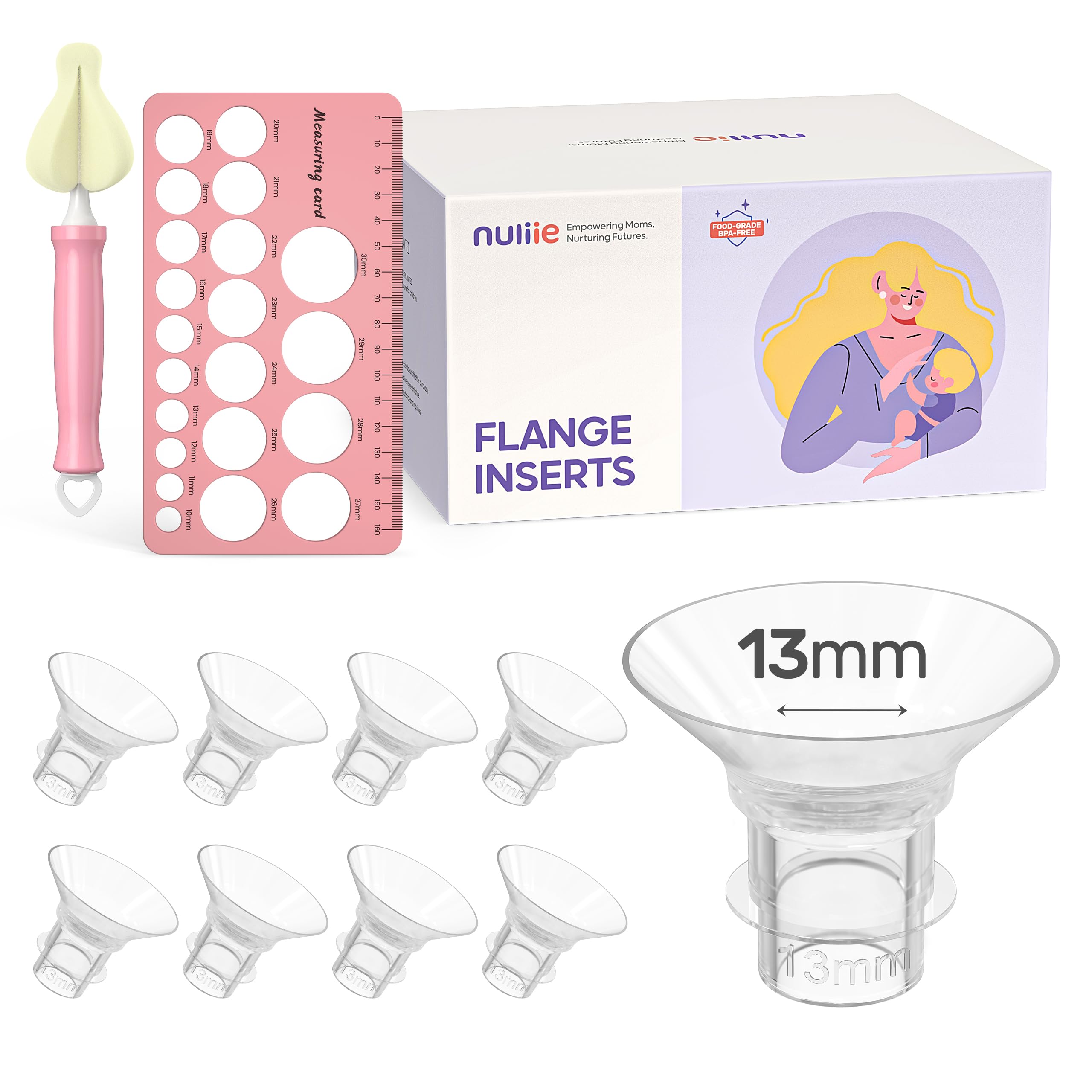 Nuliie 8PCS Flange Sizing Kit 13mm for 24mm Flange/Shield of Most Pumps, Silicone Flanges Insert for Momcozy/Spectra Electric Breast Pumps, Pumping Essential Kit for Moms