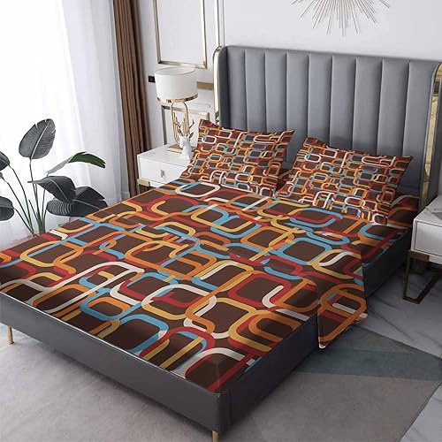 Miniatura 10 de Juego de sábanas retro de tamaño California King, sábanas onduladas modernas de mediados de siglo, microfibra suave y bolsillo profundo, juego de