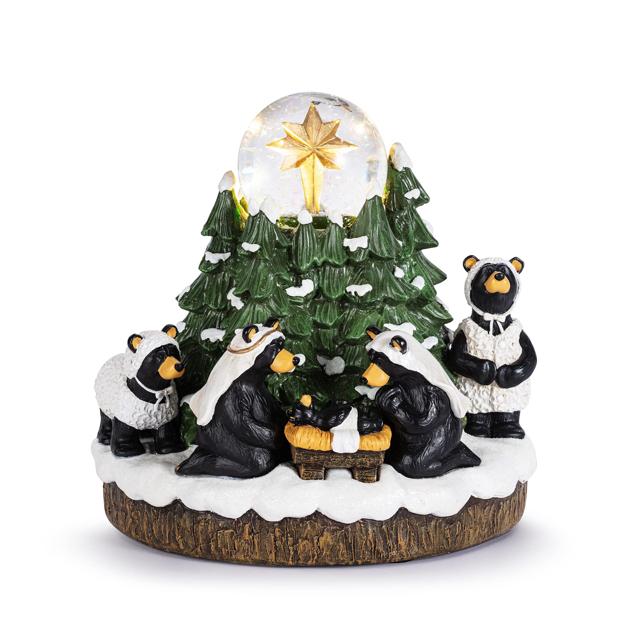 Beartivity Festive Green 7.5 inch Handcast Resin Christmas Musical Snow Globe