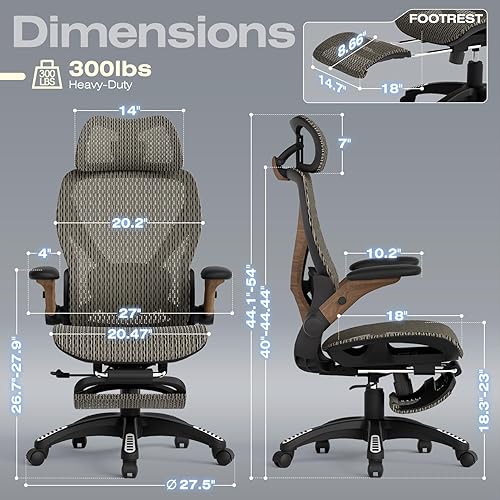 Miniatura 2 de ELABEST X100 Silla de oficina ergonómica con reposapiés, silla grande y alta para escritorio en el hogar con brazos abatibles 5D, soporte lumbar