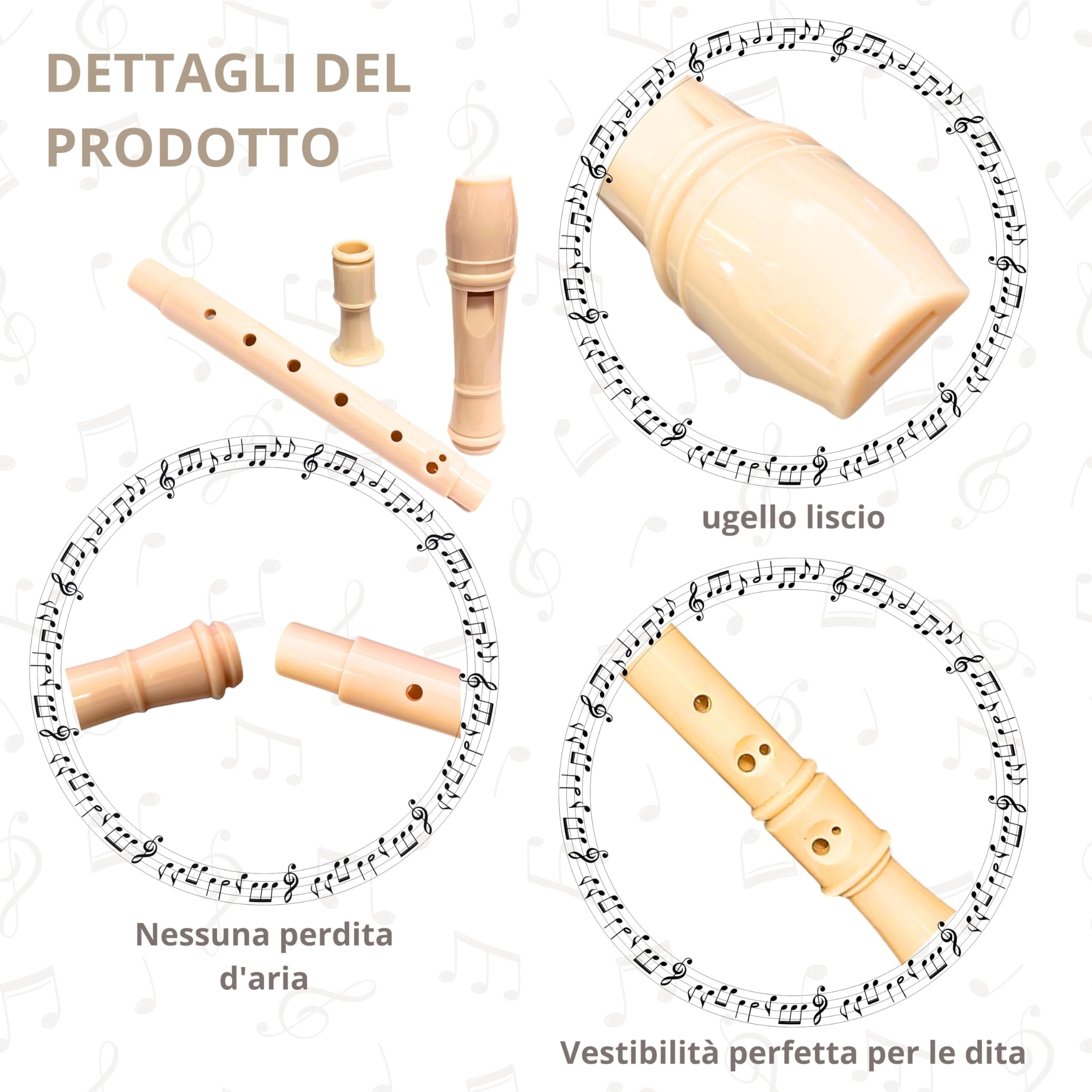 Flauto Dolce Soprano con Pulitore, Tavola delle Dita e Custodia di Colore Verde. Per Principianti e Bambini