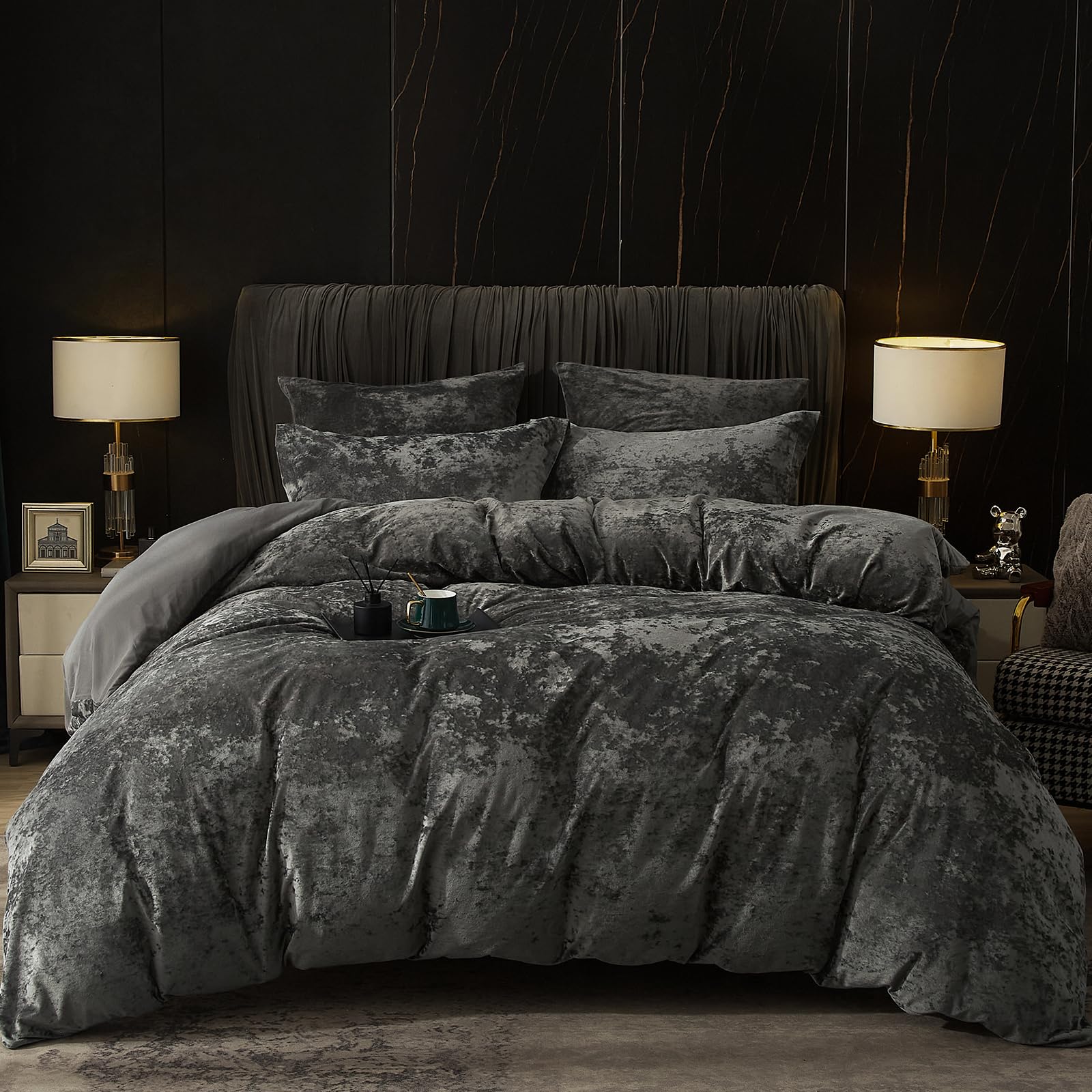 Truly Velvet Duvet Cover Set Queen Size, 3pcs Ultra Soft Breathable Comforter Cover Set, Luxury Cozy Flannel Duvet Cover with Pillow Shams Bedding Collection, 90" x 90", Dark Grey
