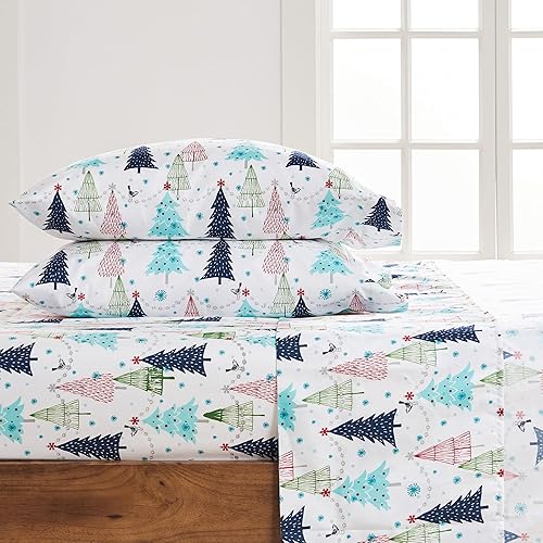 Miniatura 2 de Levtex Home Merry & Bright Collection - Juego de sábanas tamaño individual de pino blanco, sábana superior (66 x 96 pulgadas), sábana bajera (39 x