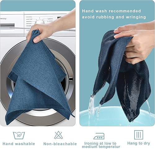 Miniatura 3 de Juego de 8 manteles individuales de tela color azul, doble grueso, fácil de limpiar, manteles individuales de estilo lino, lavables a máquina,