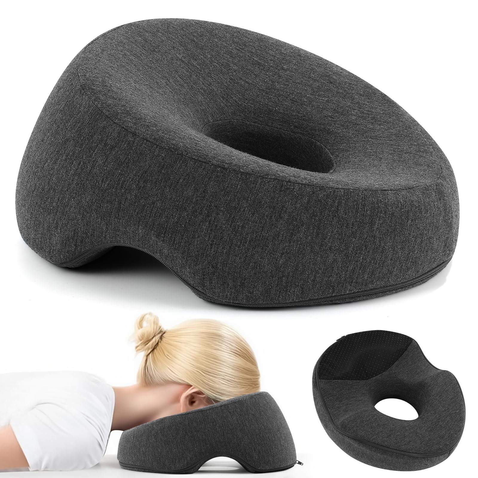 Face Down Adjustable Memory Foam Pillow with 2 Air Vents - Stomach Sleep Post-Eye Surgery Headrest with Massage