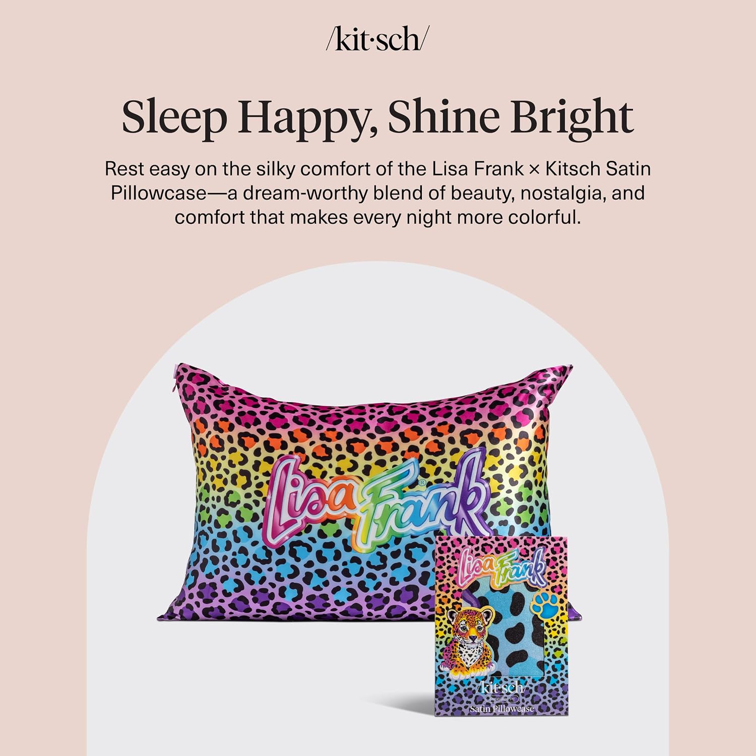 Lisa Frank x Kitsch Satin Pillowcase with Zipper for Hair & Skin - Softer Than Silk Pillow Cases, Smooth Cooling Satin Pillow Case, Wrinkle-Free Pillow Cases Standard Size (19x26) - Rainbow Leopard