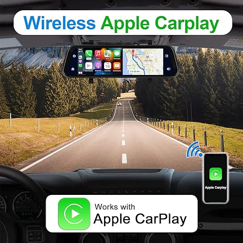 Miniatura 10 de Hikity Cámara de espejo retrovisor frontal y trasero con CarPlay Android Auto, cámara inteligente de espejo retrovisor de 11.26 pulgadas con cámaras