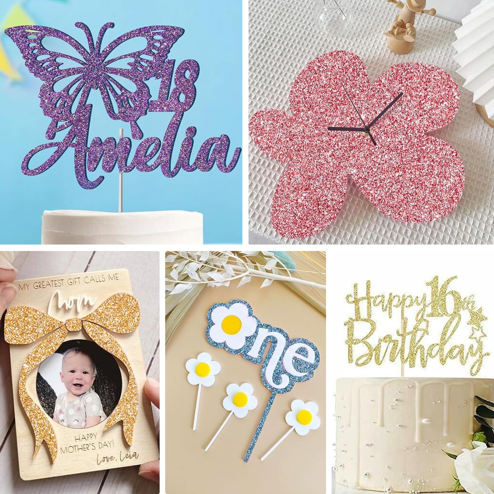 Lot de 10 plaques acryliques pailletées - 3 mm - À découper au laser - Pour bricolage, bijoux, artisanat, cadres photo, panneaux, projets d'exposition - 20 x 20 cm