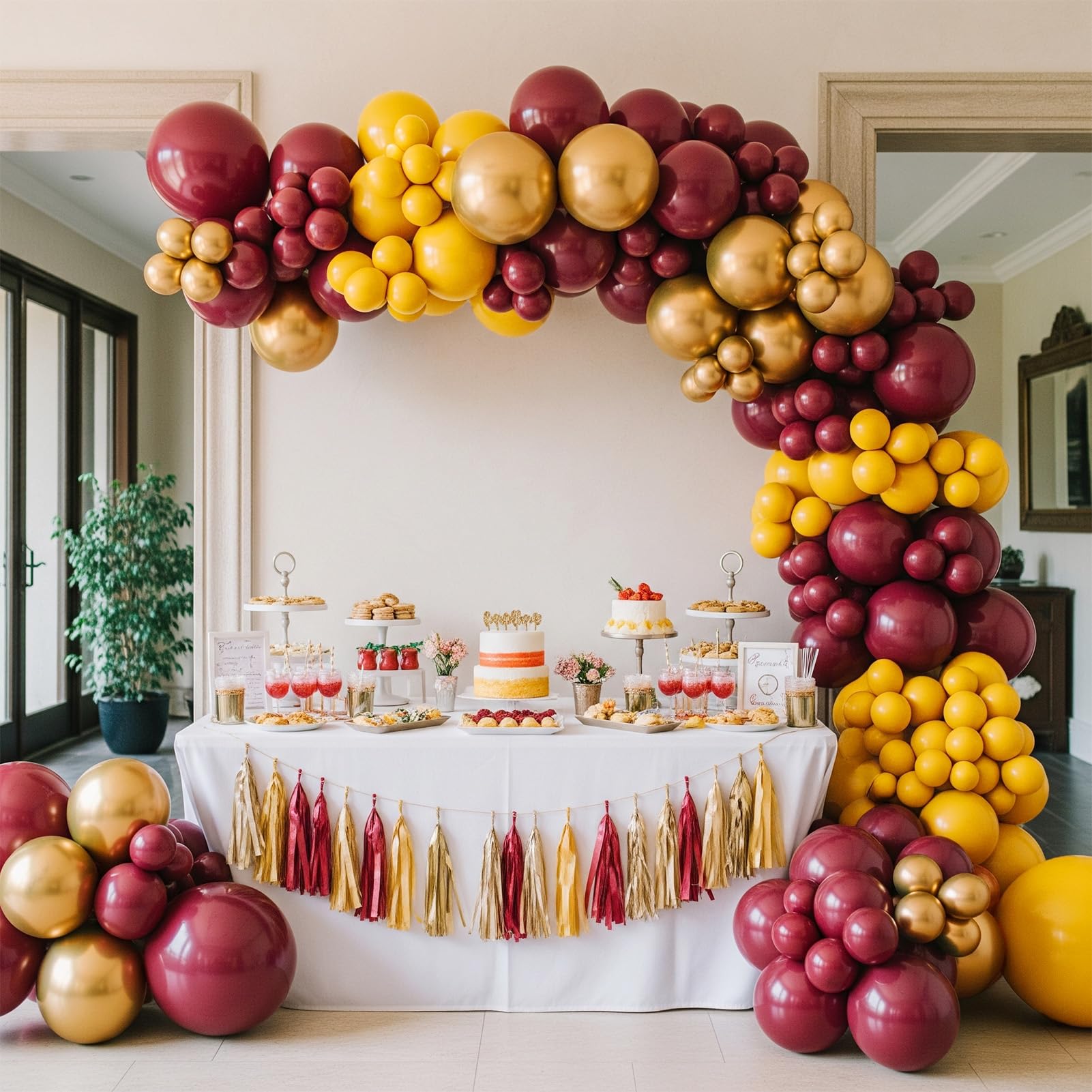 Maroon and Gold Balloon Garland Arch Kit 132Pcs with burgundy gold Lemon Yellow balloons for Birthday graduatiions Prom Magic school Theme Party