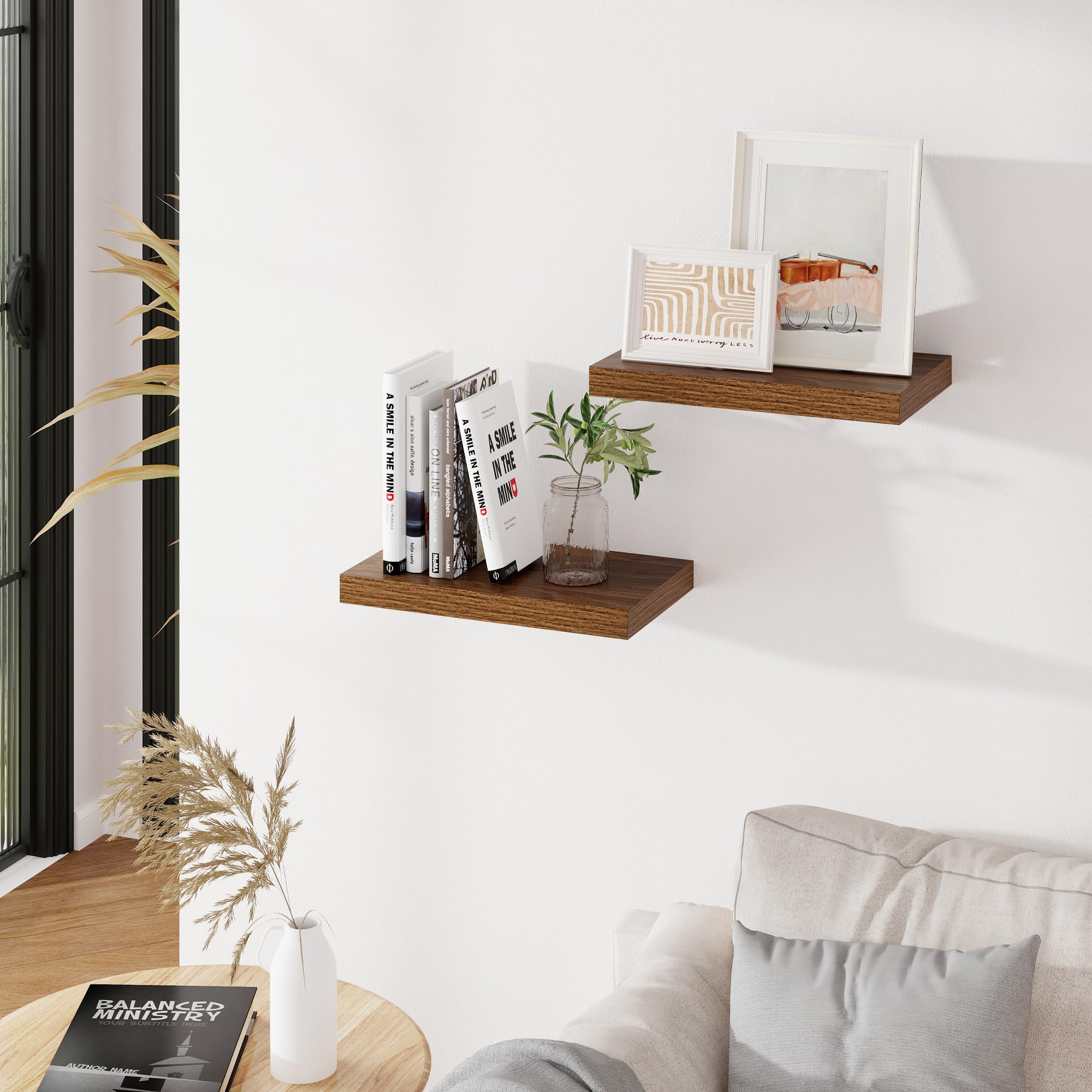 Feihorrm Floating Shelves for Wall 40cm Wooden Floating Shelves Walnut - Image 2