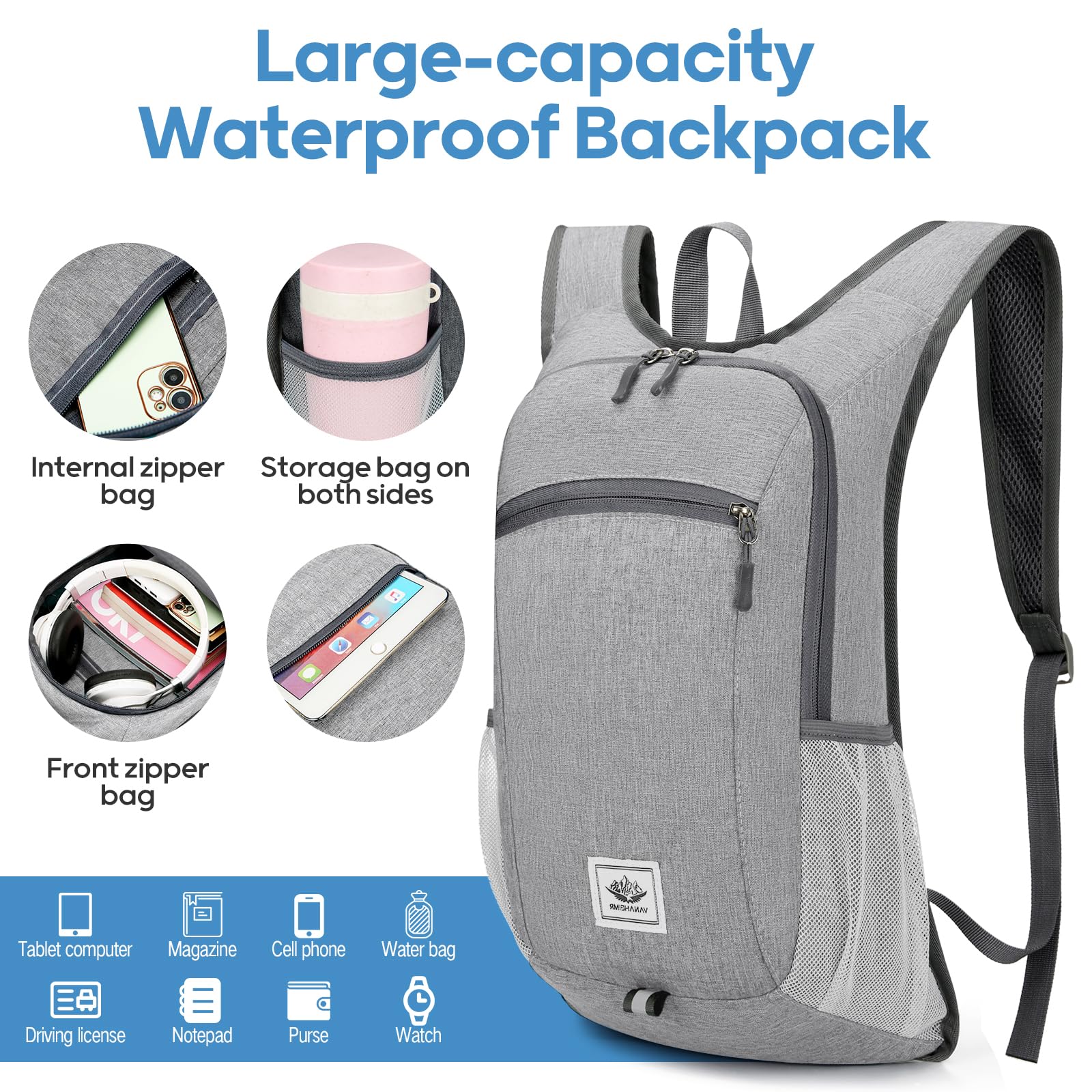 Zusentee Zaino Pieghevole Ultraleggero 16L Zaino Trekking Donna Impermeabile Uomo per Trekking Viaggio Brevi Escursioni Ciclismo Uomo