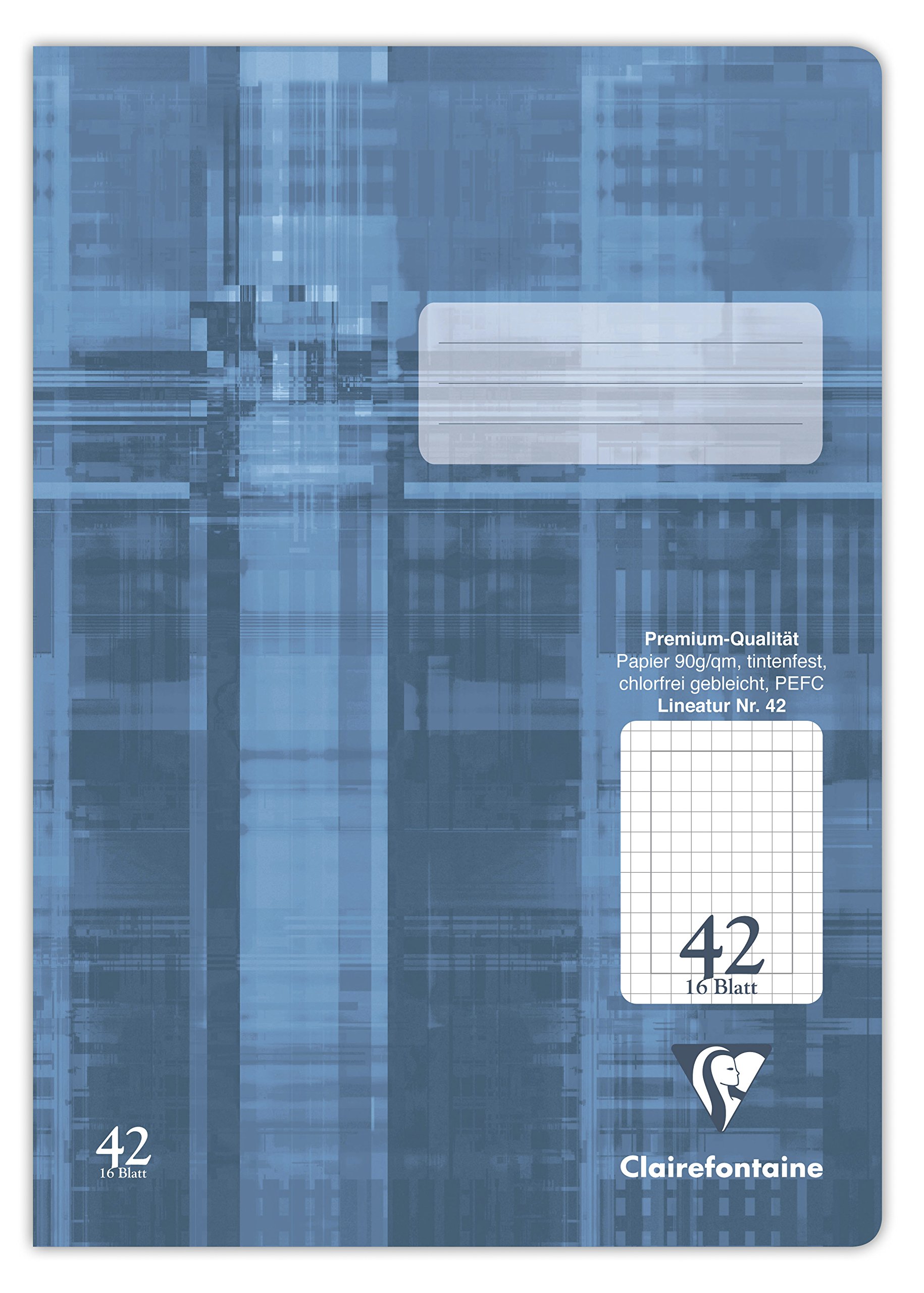Clairefontaine 331042C - Pack of 25 Notebooks, Ideal for School, DIN A4 21x29.7cm, Ruled 38 Small Squares 5x5mm w/ Perforated Margin, 32 Pages, 90g, Blue-Grey