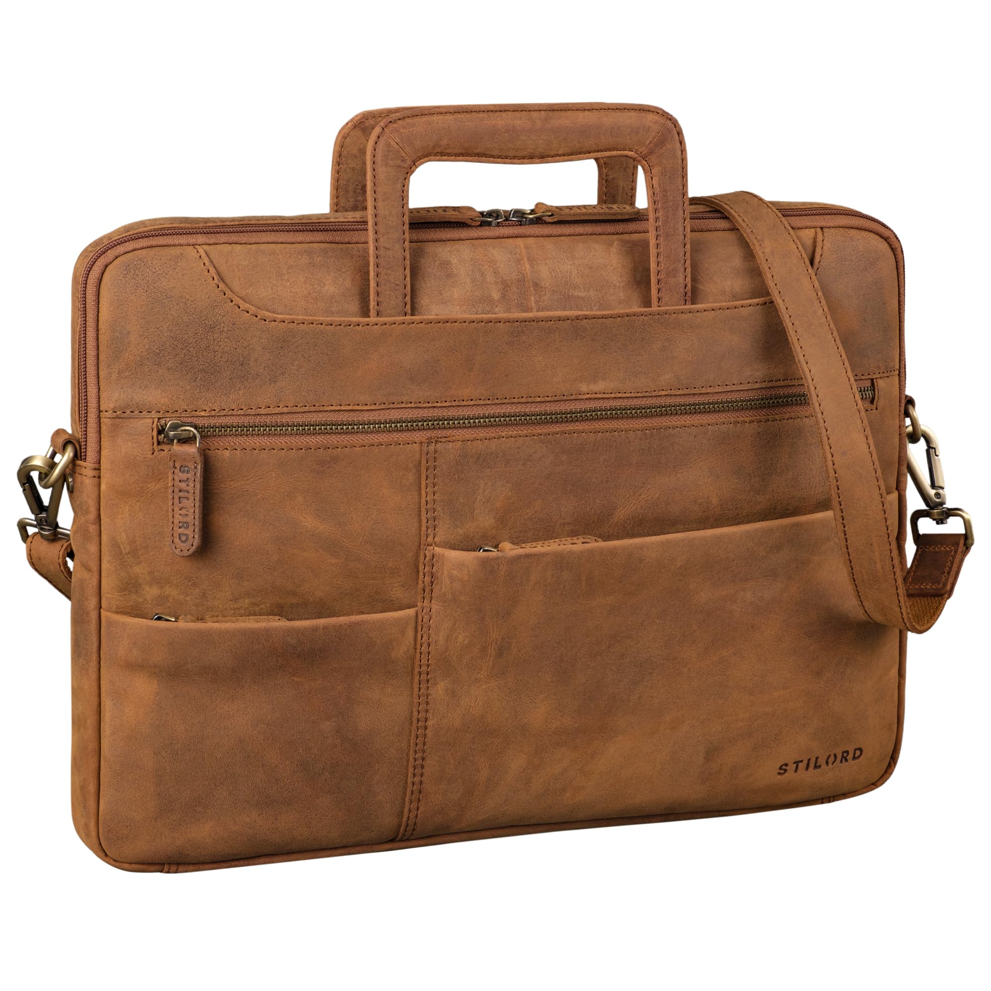 STILORD 'Farleigh' Maletin Portatil Compacto Cuero Bolso Hombre para Trabajo Negocios Viaje Funda ordenador Portatil 15.6 Pulgadas de Piel Auténtica