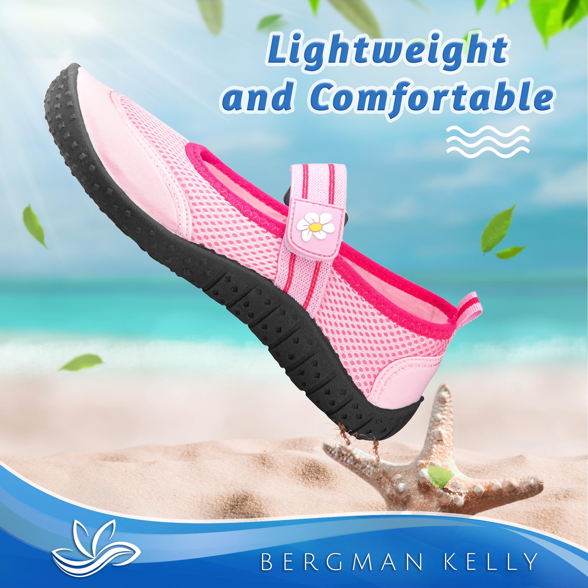 BERGMAN KELLY Scarpette da Acqua per Bambini - Vari Colori, Diverse Misure - Calzini da Acqua per Ragazze - Adorabili Scarpe da Spiaggia per Ragazze - Collezione MJ