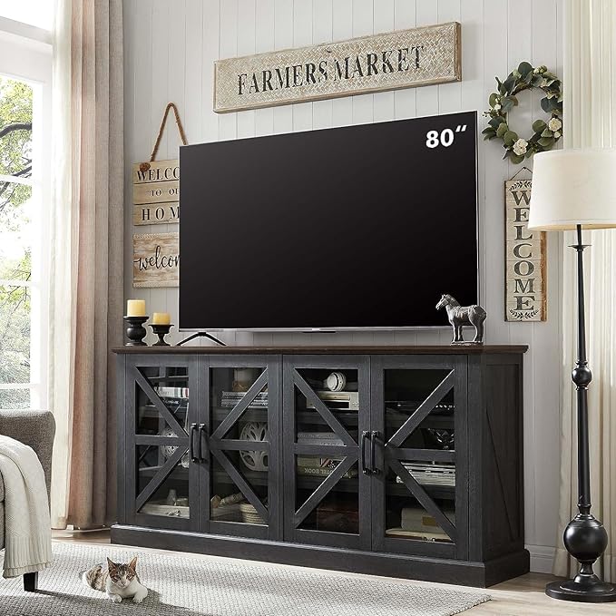 SinCiDo Modern Farmhouse TV Stand for 80 Inch TVs, 34" Tall