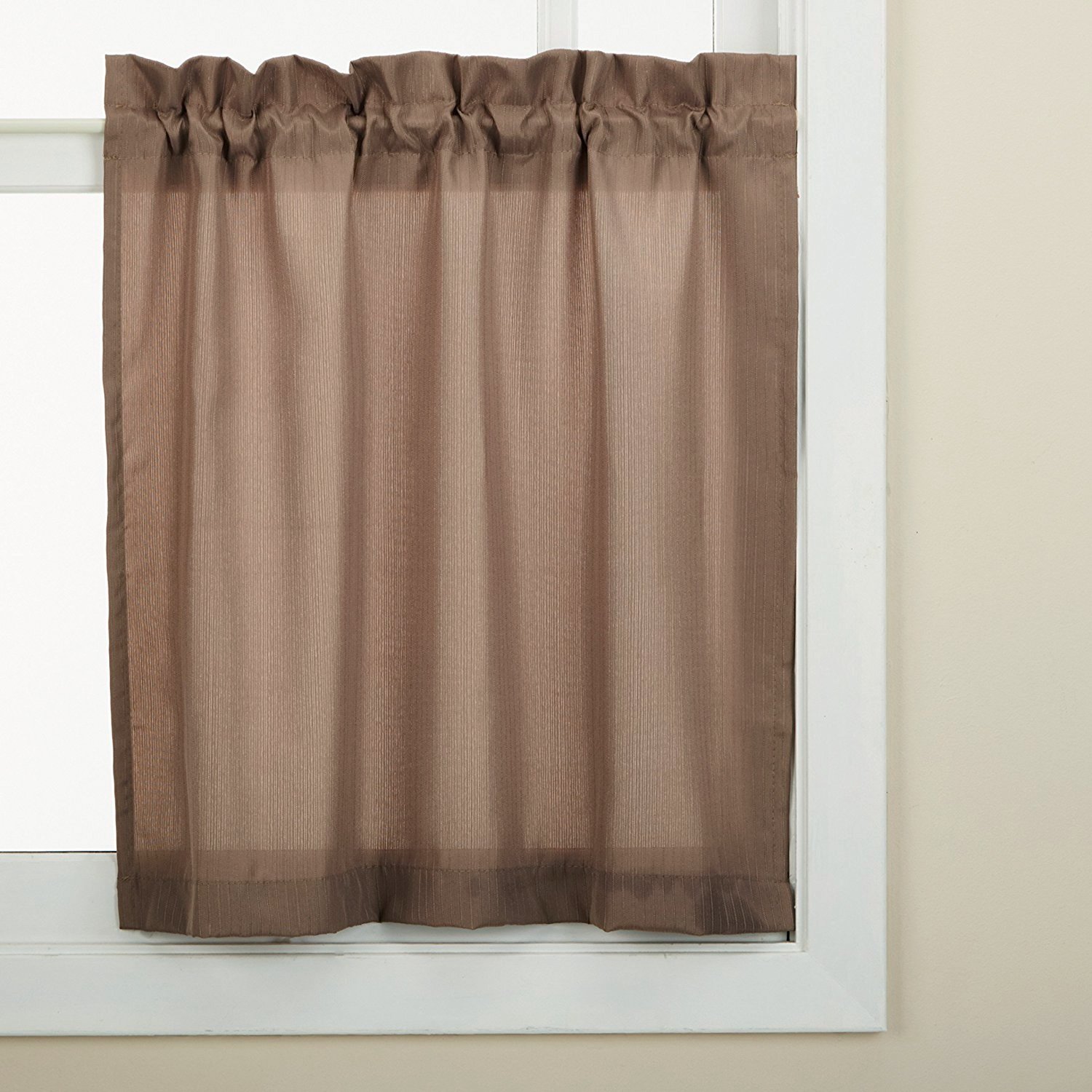 Sweet Home Collection Kitchen Curtains for Windows 40+ Styles &amp; Colors Swag, Valance, Tier Sets &amp; Panels Cafe Curtains for Farmhouse, Rustic, Modern Décor, Ribcord Taupe, 36" Tier