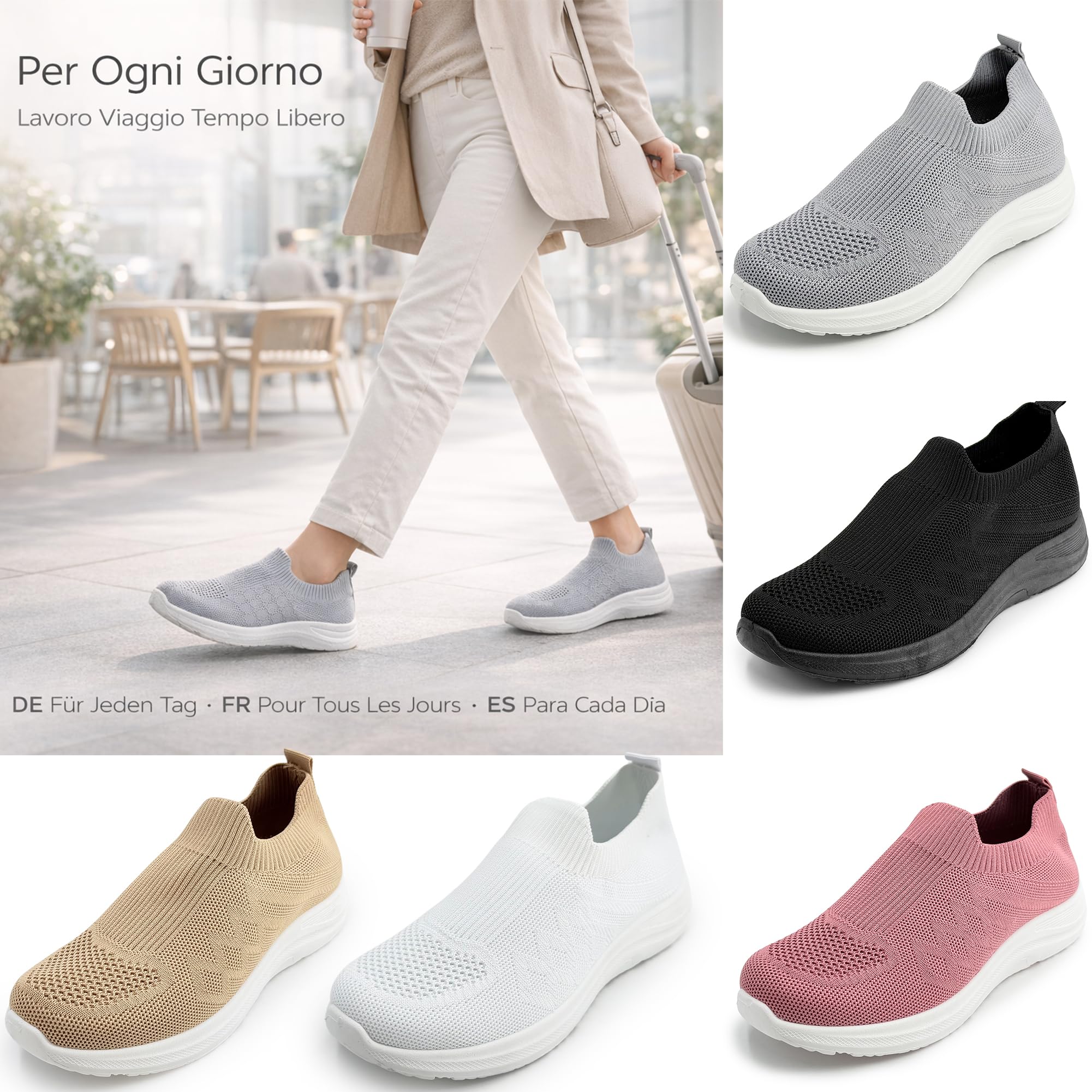 JOMIX Scarpe Slip On Donna Traspiranti in Maglia Elasticizzata Sneakers Casual Senza Lacci per Camminare Tempo Libero Viaggio Lavoro Leggere con Soletta Memoria Morbida Comoda - 2