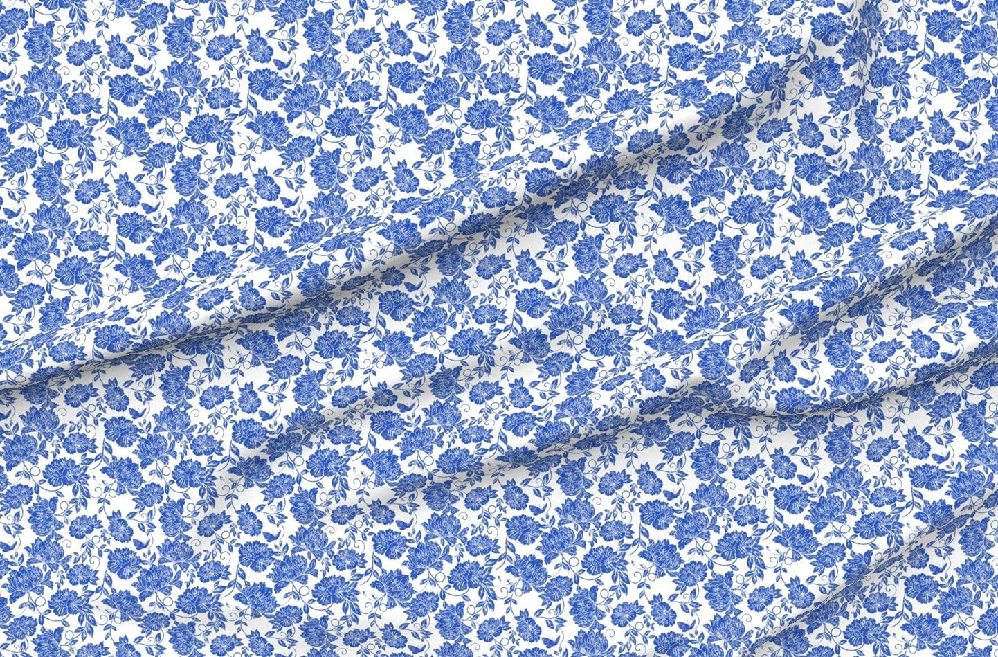 Spoonflower Fabric - White Watercolor Blue Peony Chinoiserie Flowers Floral Printed on Petal Signature Cotton Fabric Fat Quarter - Sewing Quilting Apparel Crafts Decor