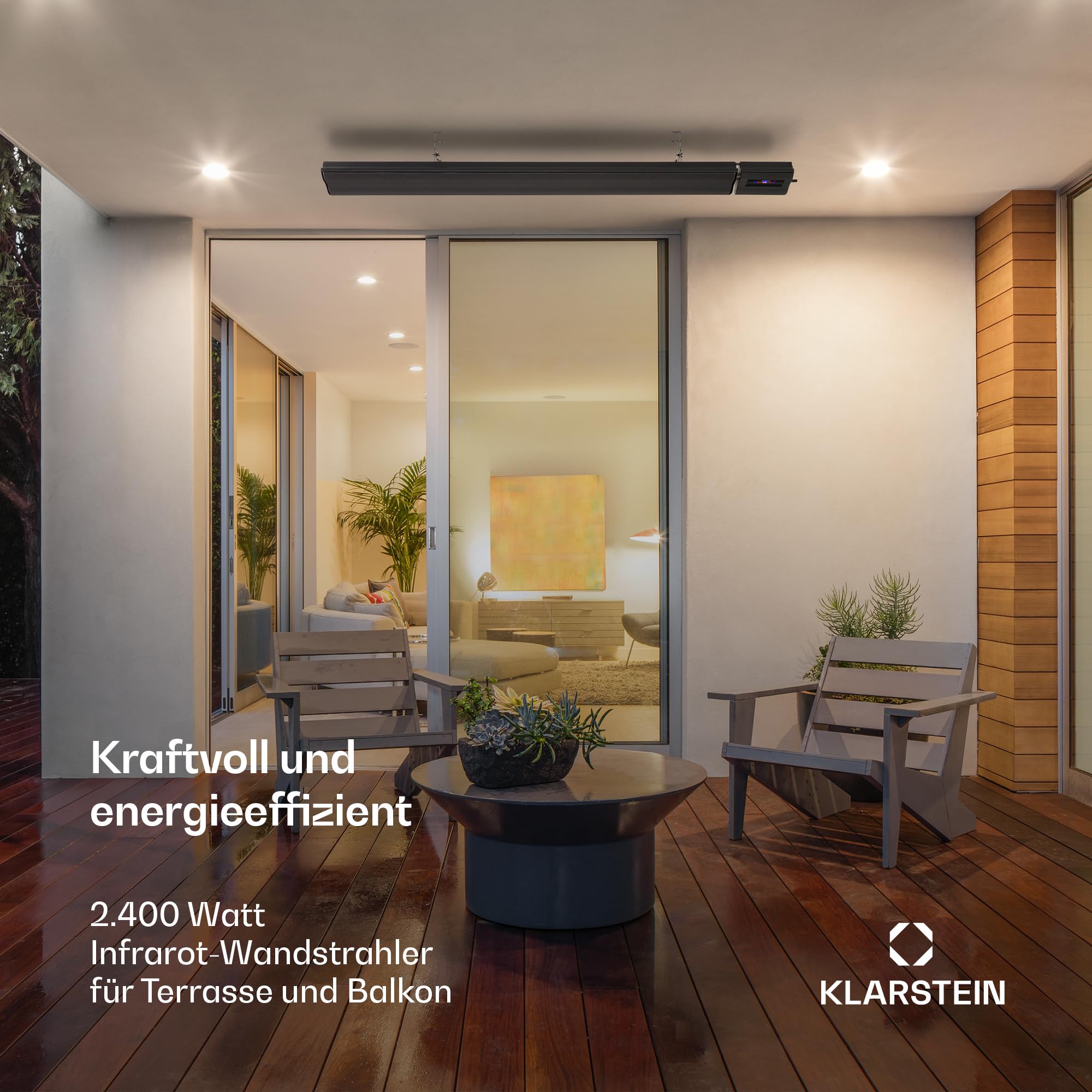 Klarstein Heizstrahler, Elektrische Heizung Terrasse & Garten, Infrarotstrahler mit WiFi App-Steuerung, Timer, LED-Anzeige, IP44 Infrarot Heizstrahler, CO2-Freie, Energieeffiziente Heizung, 2400W