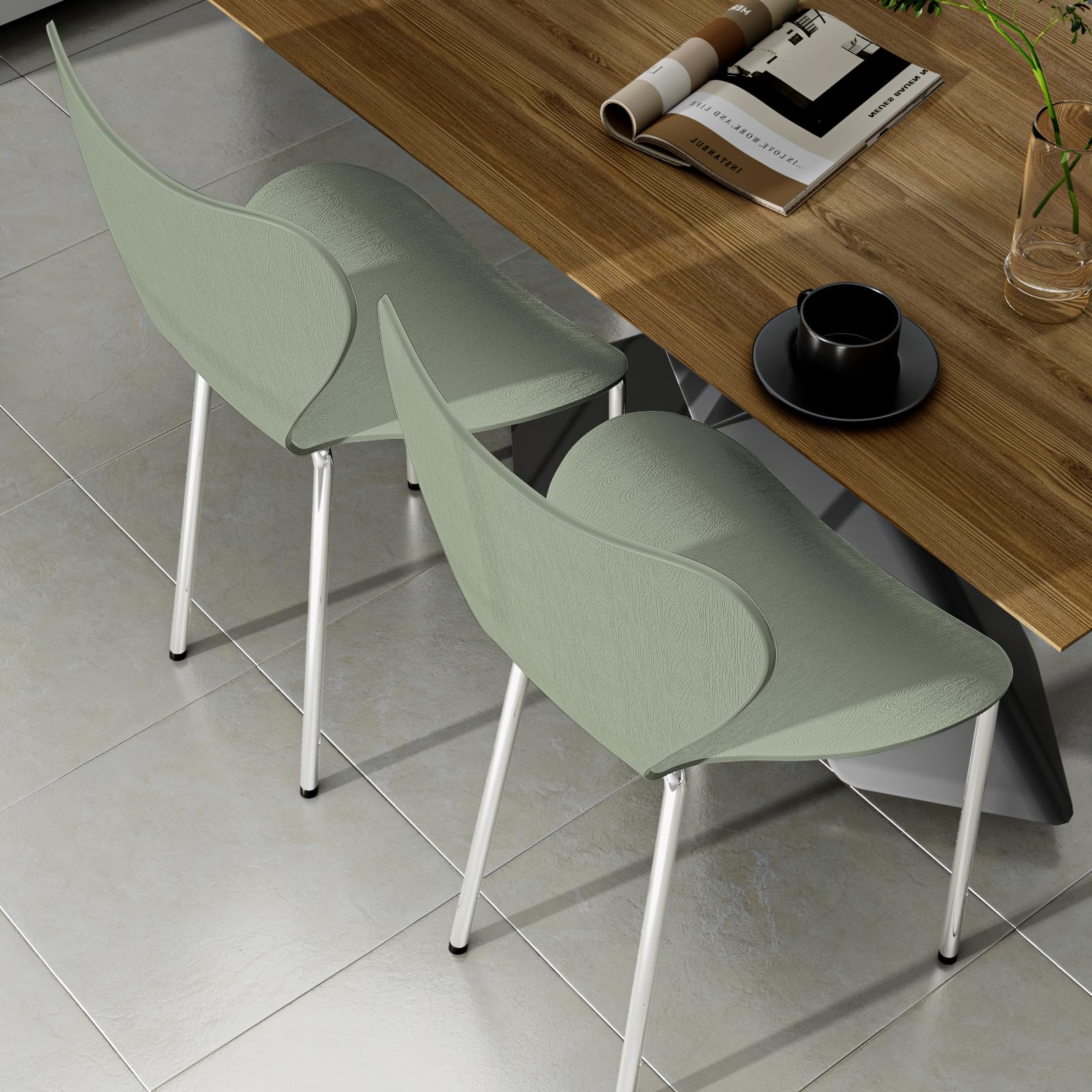 Set di 4 Sedia da Pranzo o Sedie da Ufficio con Design a Schienale, Sedie in Polipropilene e Robuste Gambe in Metallo, Sedie Cucina per Sala da Pranzo, Soggiorno, Sala Riunioni(Ciano Chiaro)