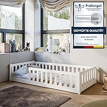Kids Collective Montessori Children's Bed Floor Bed 80 x 180 cm with Fall Protection and Slatted Frame White Other Sizes 80 x 160 cm 90 x 200 cm 120 x 200 cm 140 x 200 cm