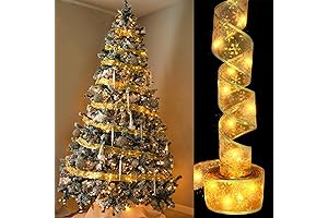 Christmas Gold Ribbon with Lights Tree Accessories Decoration
