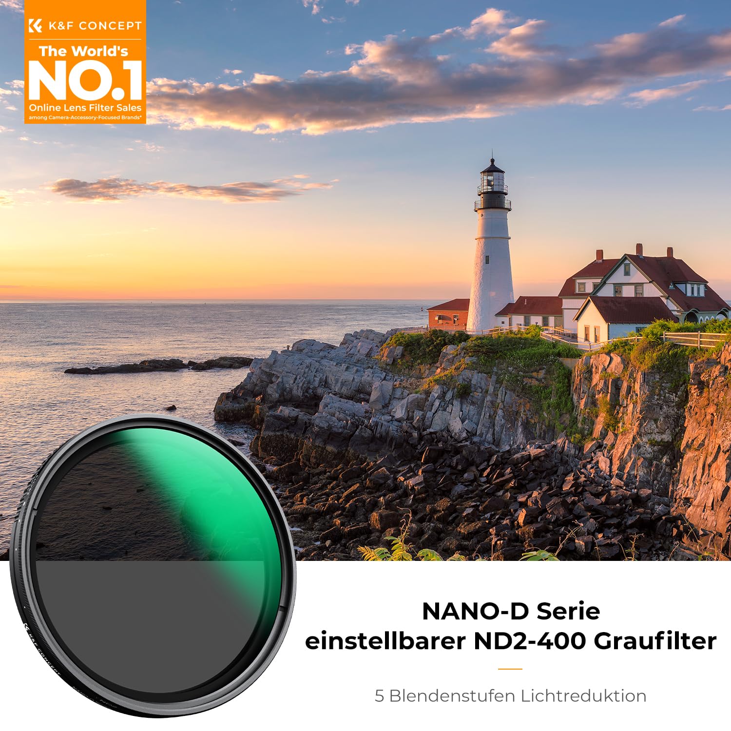 K&F CONCEPT Variabler ND Filter 82mm ND2-ND320 Graufilter(1-5 Blenden)