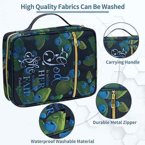 Miniatura 5 de Funda para la Biblia para mujer, soporte para la Biblia, bolsa organizadora de transporte, con cremallera y bolsillos para Biblia de tamaño