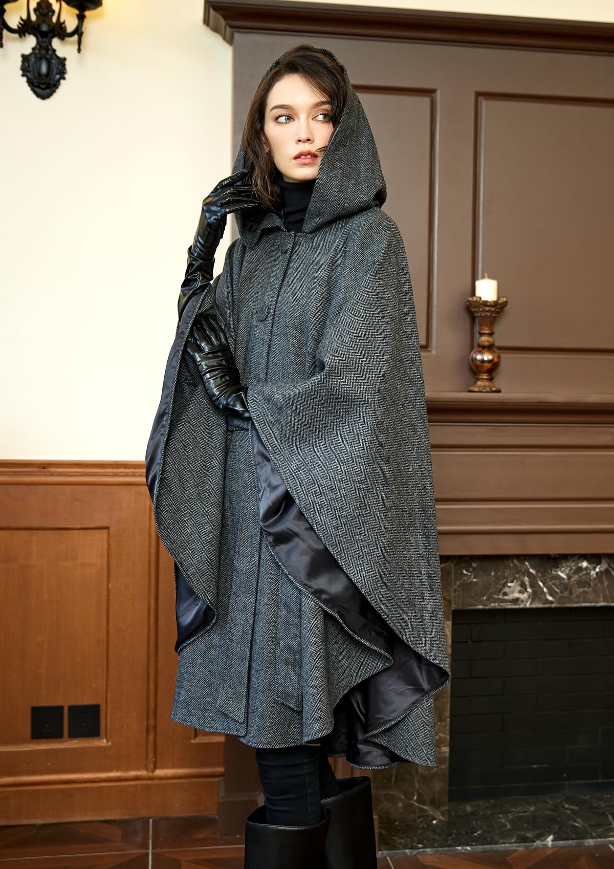 BEAUTELICATE Mantello con Cappuccio Donna Misto Lana Medievale Mantello Poncho con Cintura Taglie Forti Senza Maniche Antivento Cappotto Cardigan per Halloween Carnevale Autunno Inverno