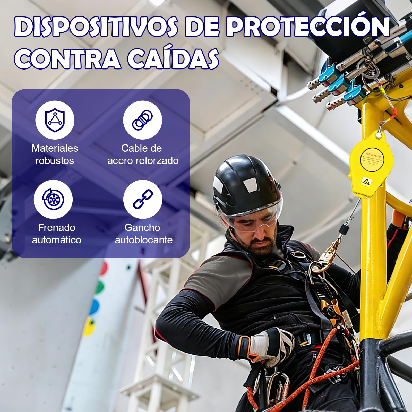 Dispositivo Anticaídas Retráctil 10m, Línea de Vida Retráctil | Arnés de Seguridad para Trabajos en Altura y Construcción, Carga Máxima 150kg