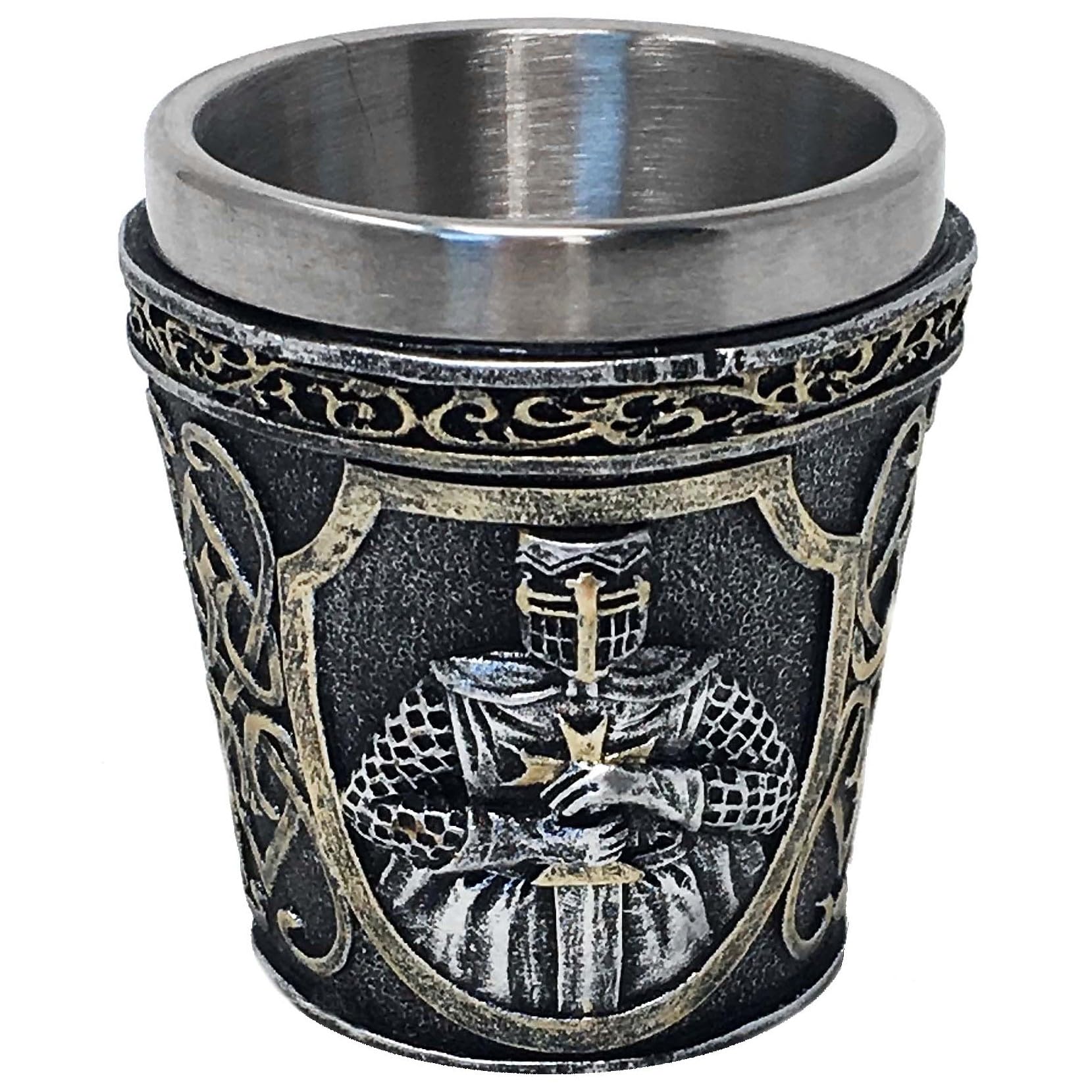 Lot de 4 verres à shot « Croisés » argentés – Verres à liqueur Motif chevalier médiéval