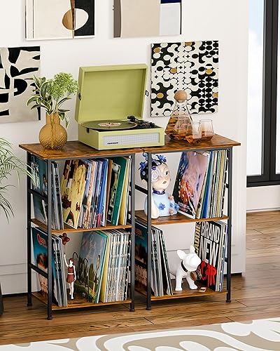 Miniatura 3 de Soporte para reproductor de discos de vinilo para 200 álbumes, mesa giratoria de madera maciza con escritorio extendido, gabinete de soporte LP que