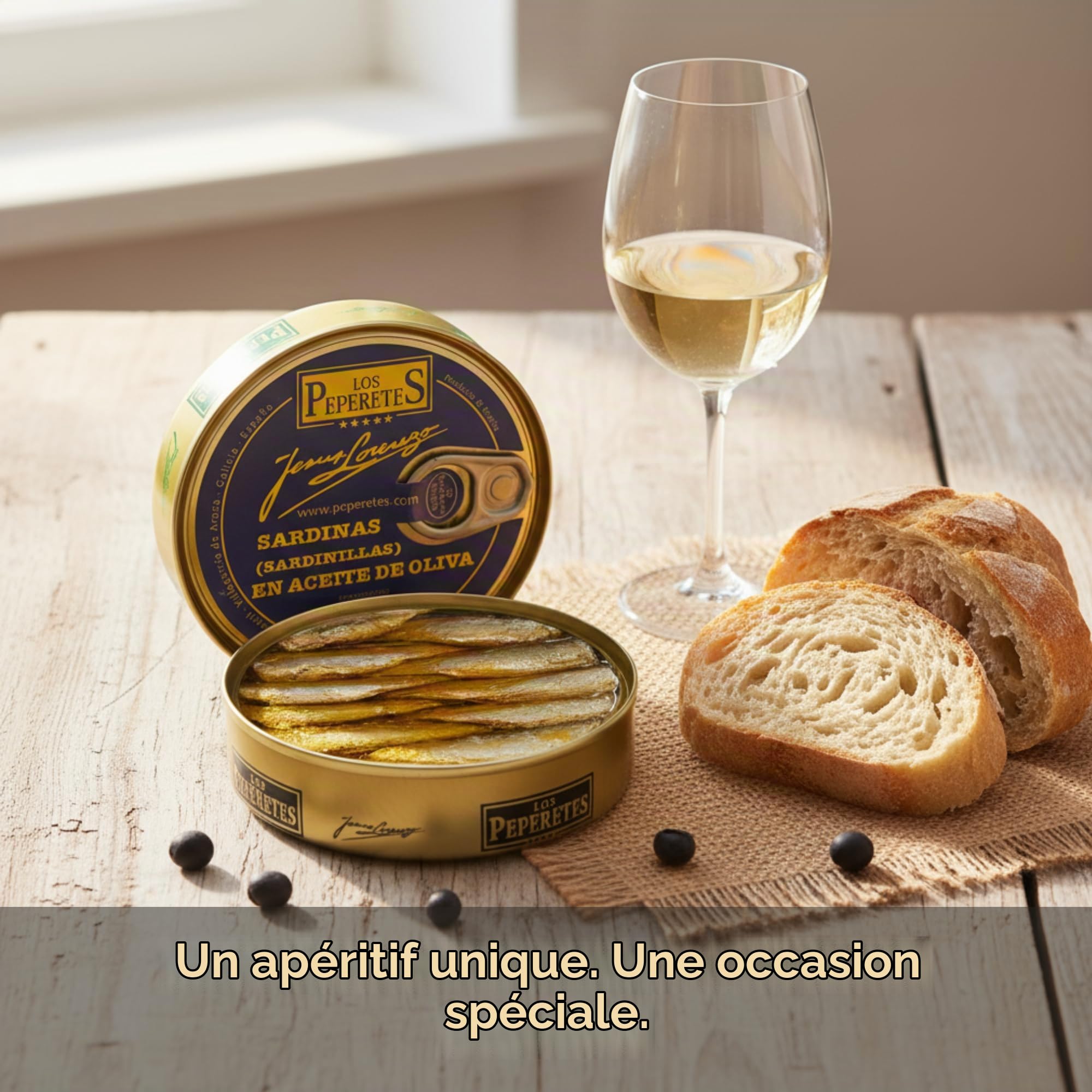 LOS PEPERETES Petites sardines à l’huile d’olive vierge extra 120 g | Sardines gourmet de Galice | Conserve artisanale premium | Poisson bleu des Rías de Galice