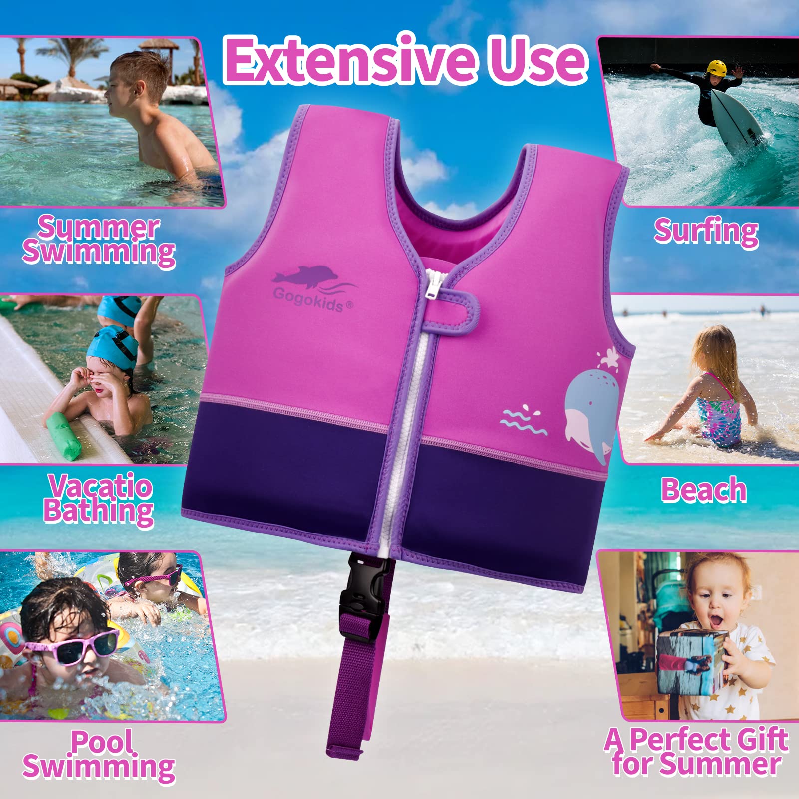 Snapklik.com : Gogokids Neoprene Swim Vest For Toddlers, Kids Float Jacket