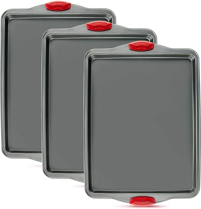 Nonstick Baking Sheet Pans, Set of 3, NonToxic and Rimmed Carbon Steel