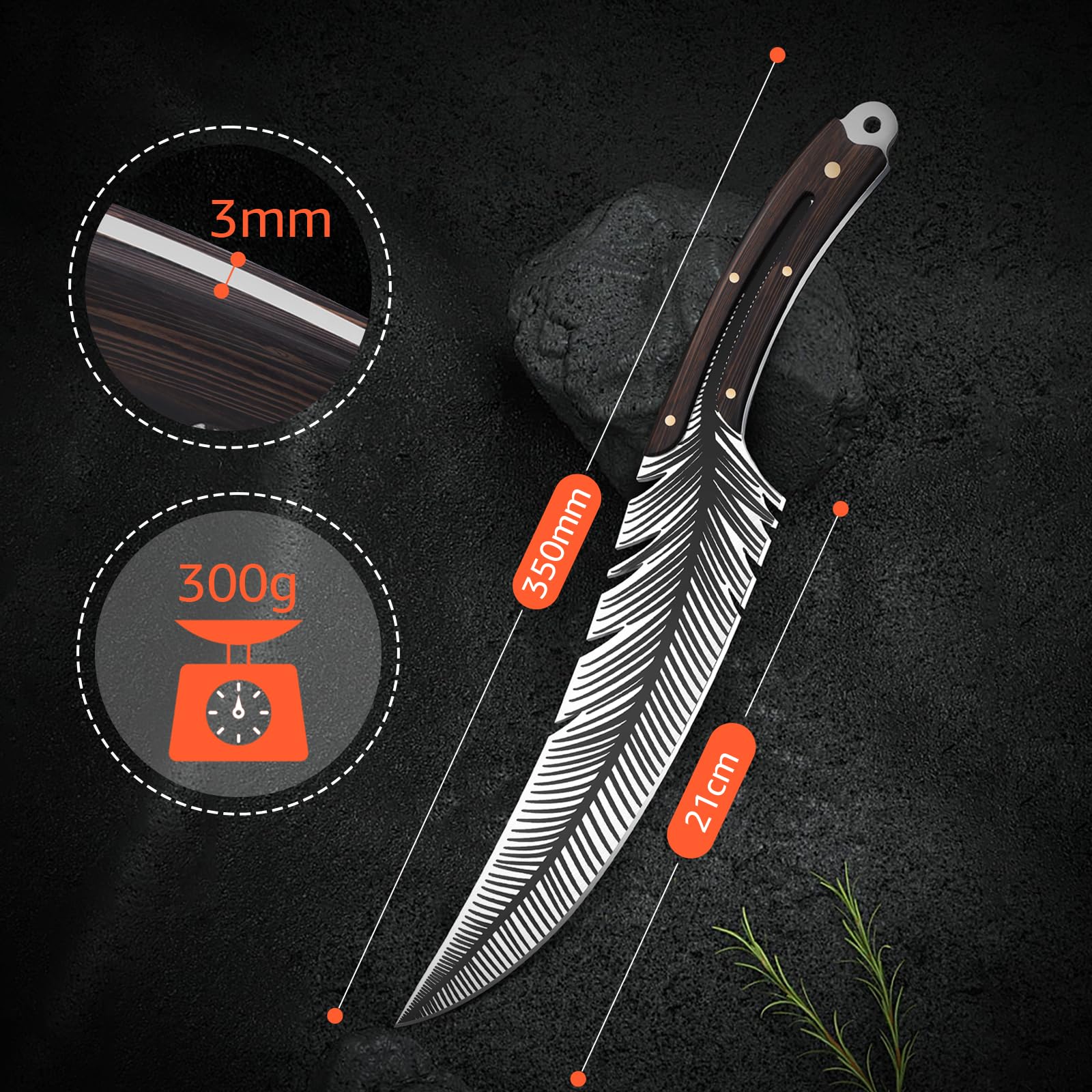 DRAGON RIOT Couteau de Cuisine, Belle Japonais Professionnel, Viking Forgé à la main, pour Chef Full Tang, Viande pour Camping Extérieur BBQ, Collection