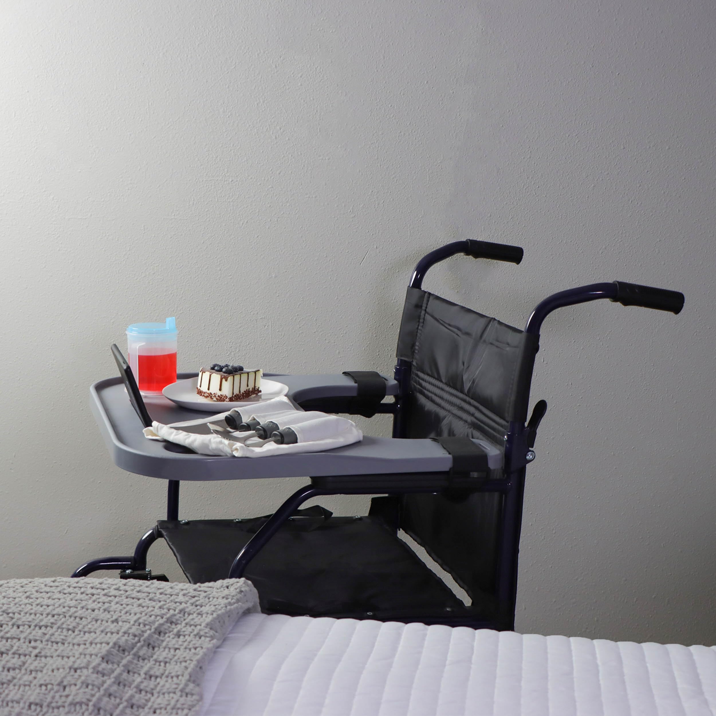Mondo Medical Correa gris en bandeja para silla de ruedas, accesorio de mesa para silla de ruedas de 18 a 20 pulgadas de ancho, accesorios de silla de ruedas eléctrica extraíbles para adultos con